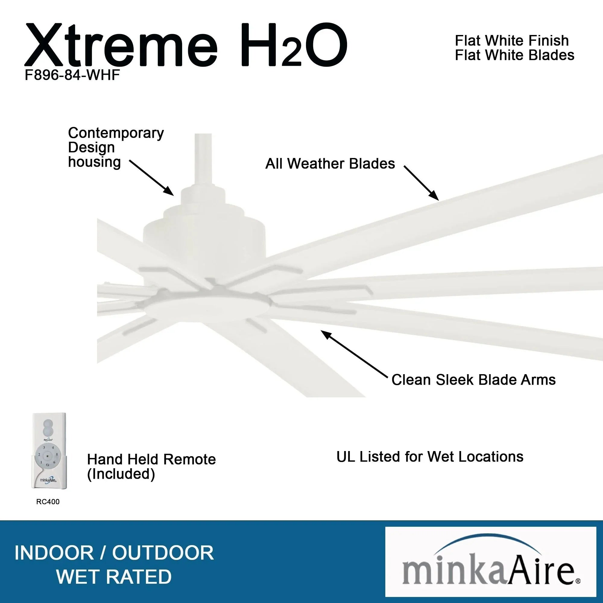 Xtreme H2O 84" Large Windmill Outdoor Ceiling Fan with Remote, Flat White