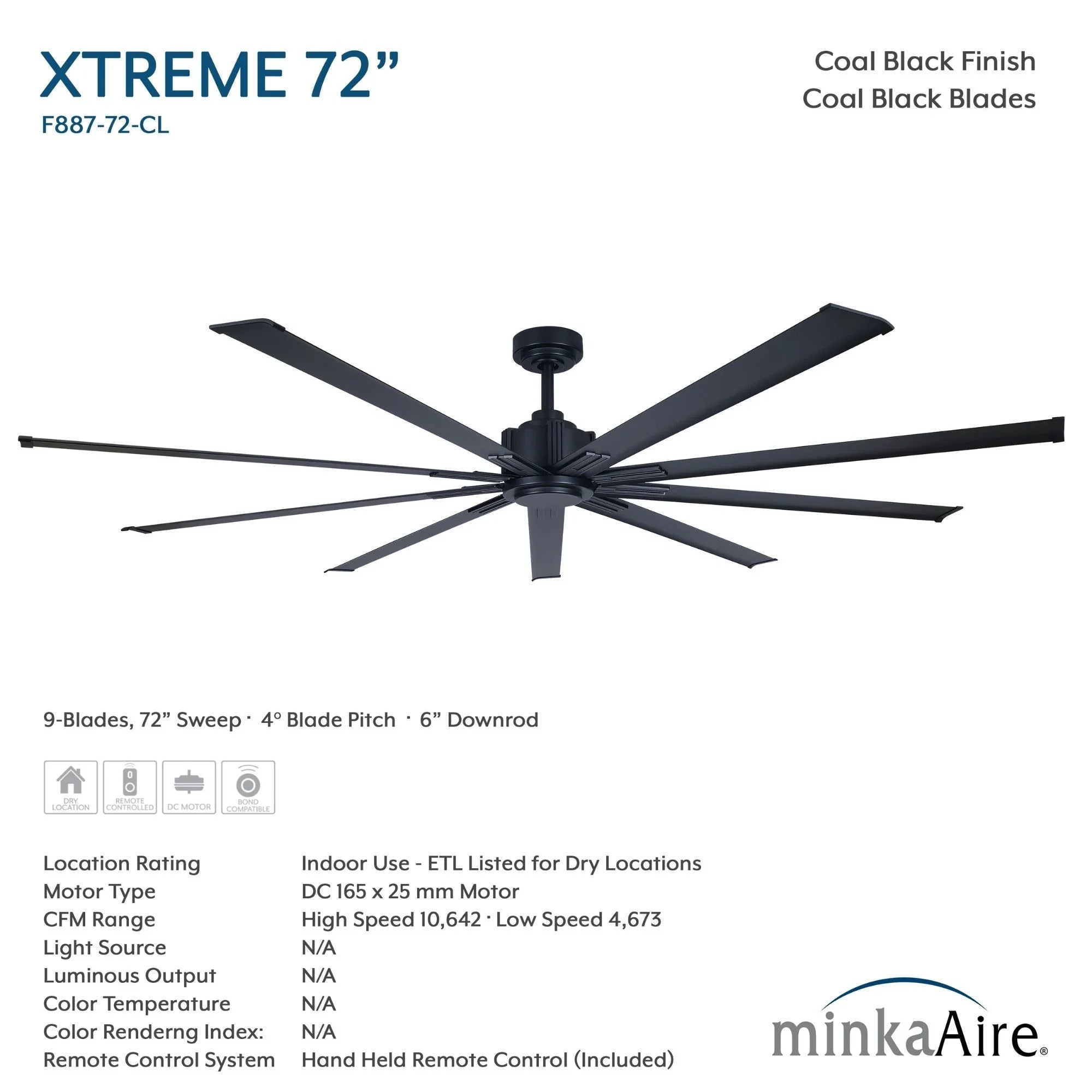Xtreme 72" Windmill Ceiling Fan with Remote, Coal Black