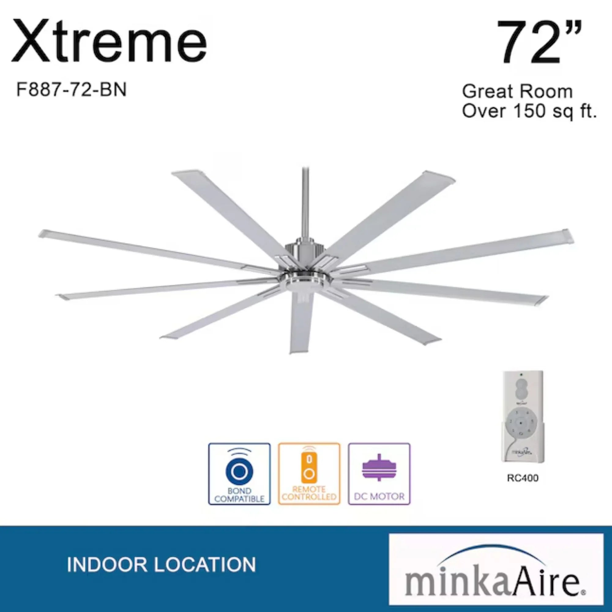 Xtreme 72" Windmill Ceiling Fan with Remote, Brushed Nickel