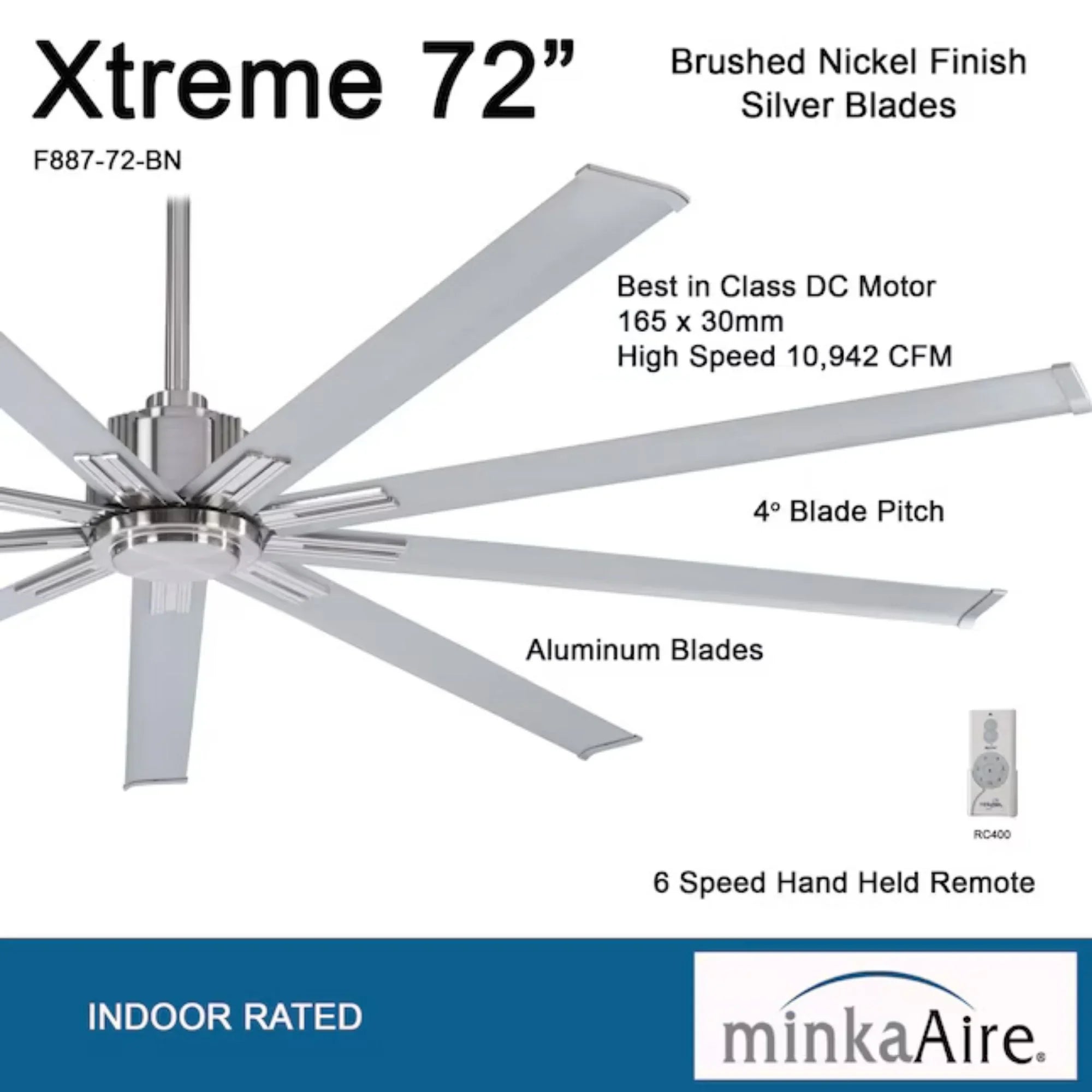 Xtreme 72" Windmill Ceiling Fan with Remote, Brushed Nickel