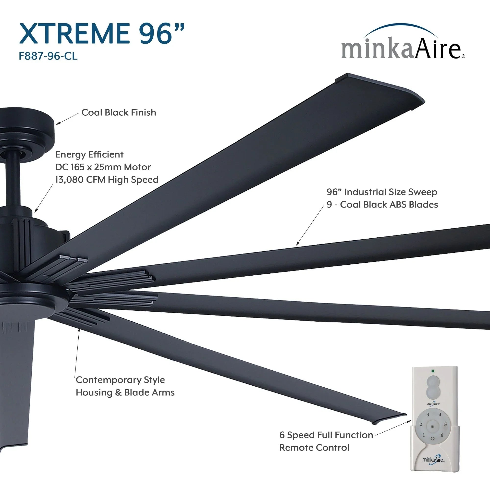 Xtreme 96" Large Windmill Ceiling Fan with Remote, Coal Black