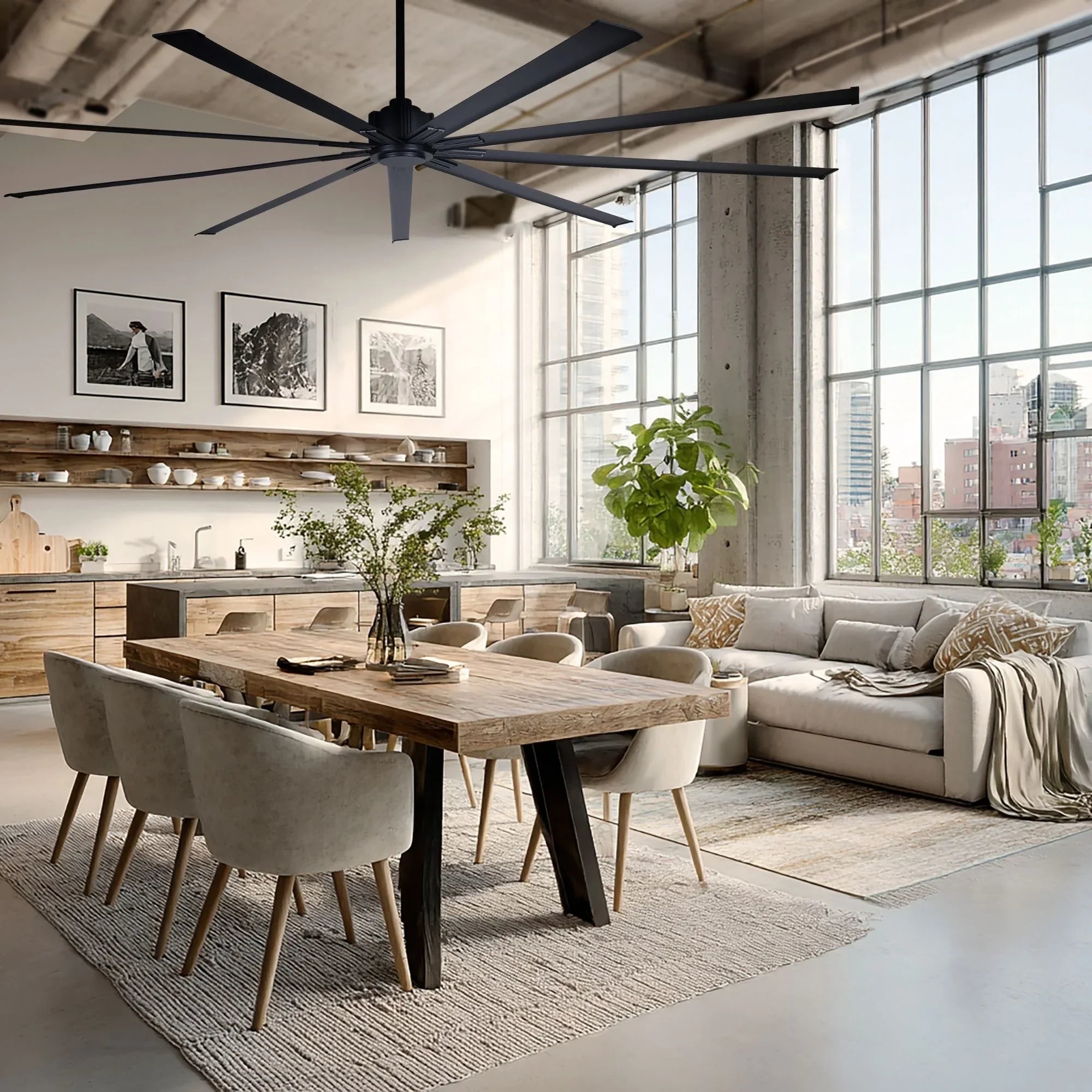 Xtreme 96" Large Windmill Ceiling Fan with Remote, Coal Black