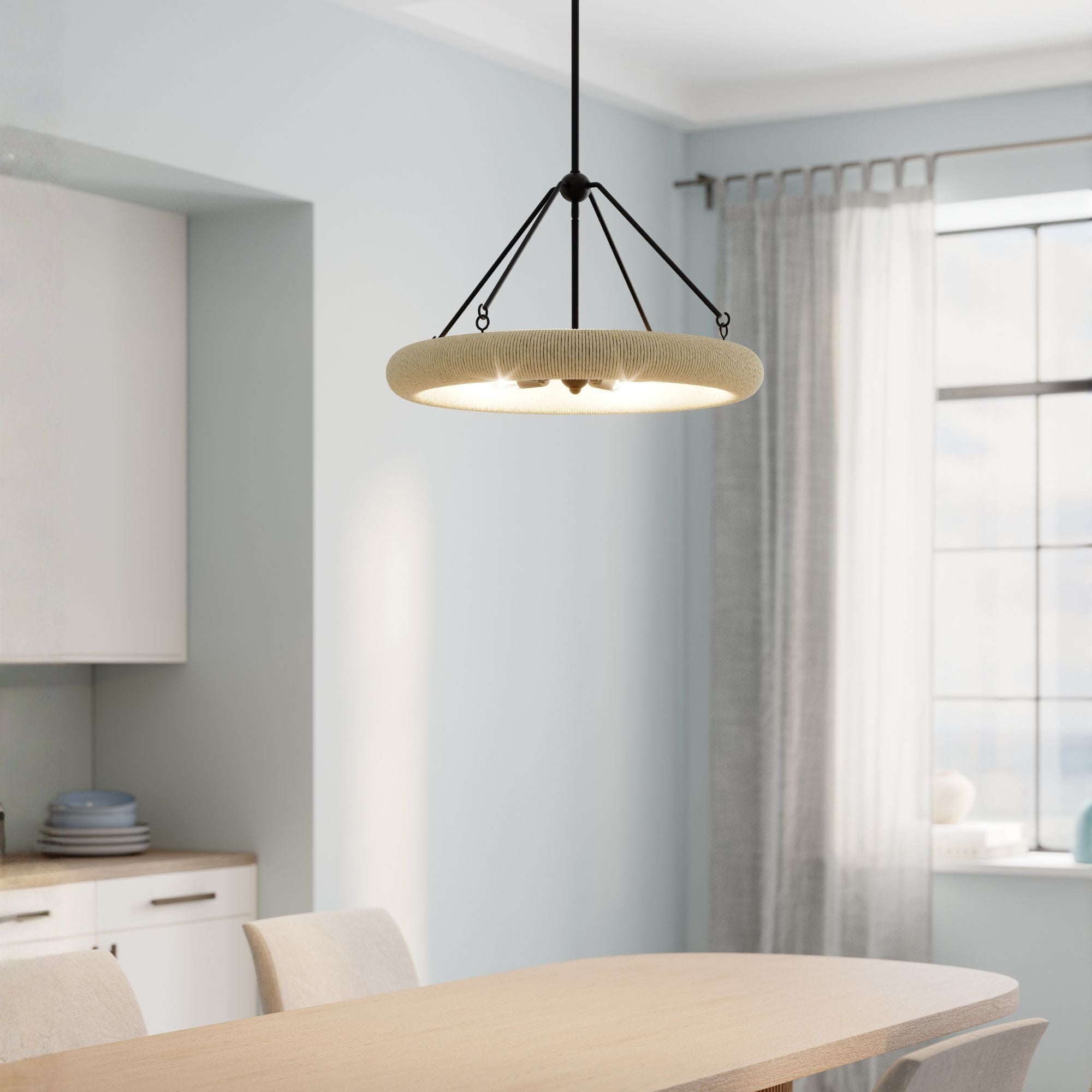 Minka-Lavery Aeris 24 in. 5-Light Pendant, Dark Bronze & Natural
