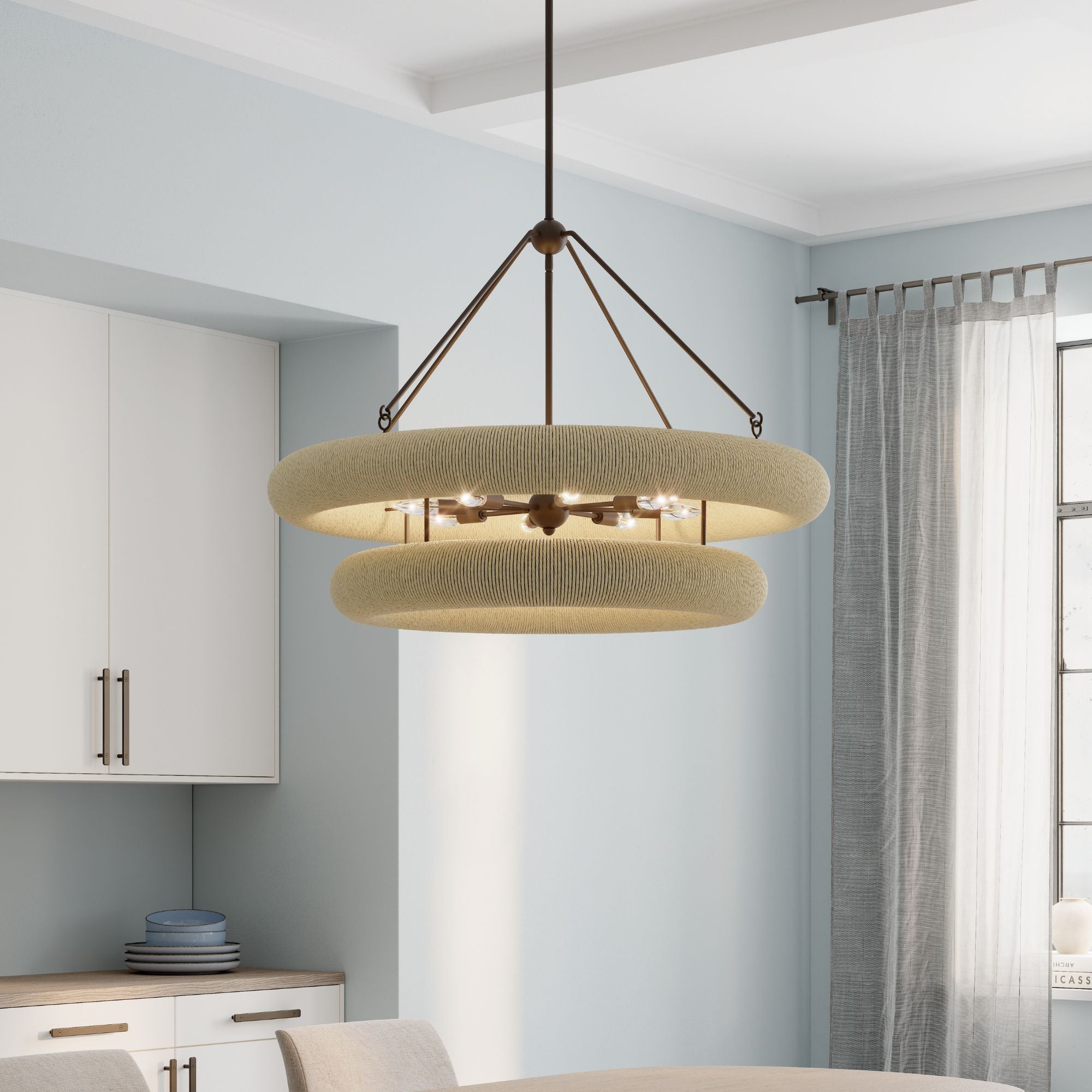 Minka-Lavery Aeris 36 in. 8-Light Pendant, Dark Bronze & Natural