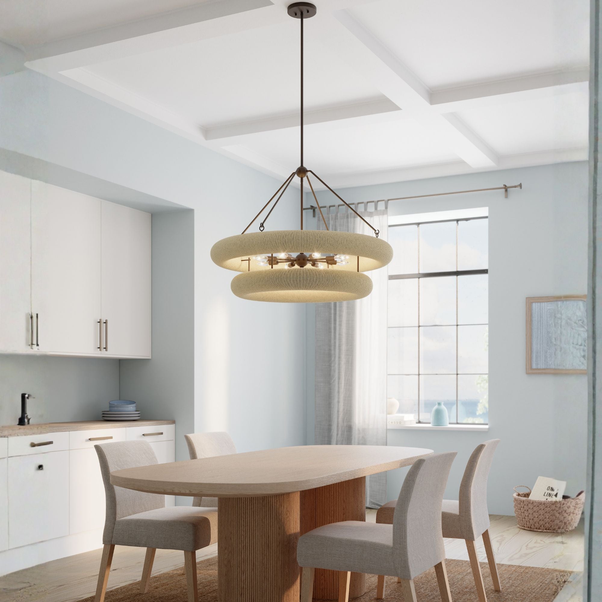 Minka-Lavery Aeris 36 in. 8-Light Pendant, Dark Bronze & Natural