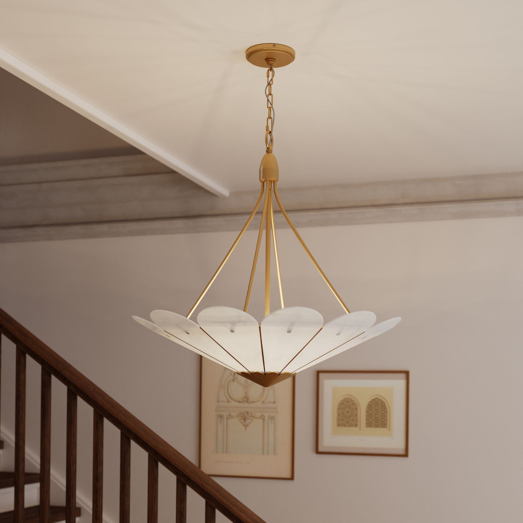 Minka-Lavery Althira 32.75 in. 6-Light Pendant, Legacy Brass & Alabaster