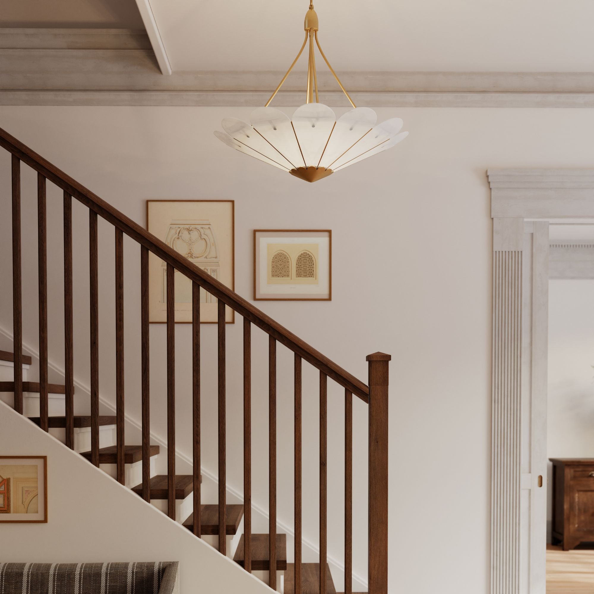 Minka-Lavery Althira 32.75 in. 6-Light Pendant, Legacy Brass & Alabaster