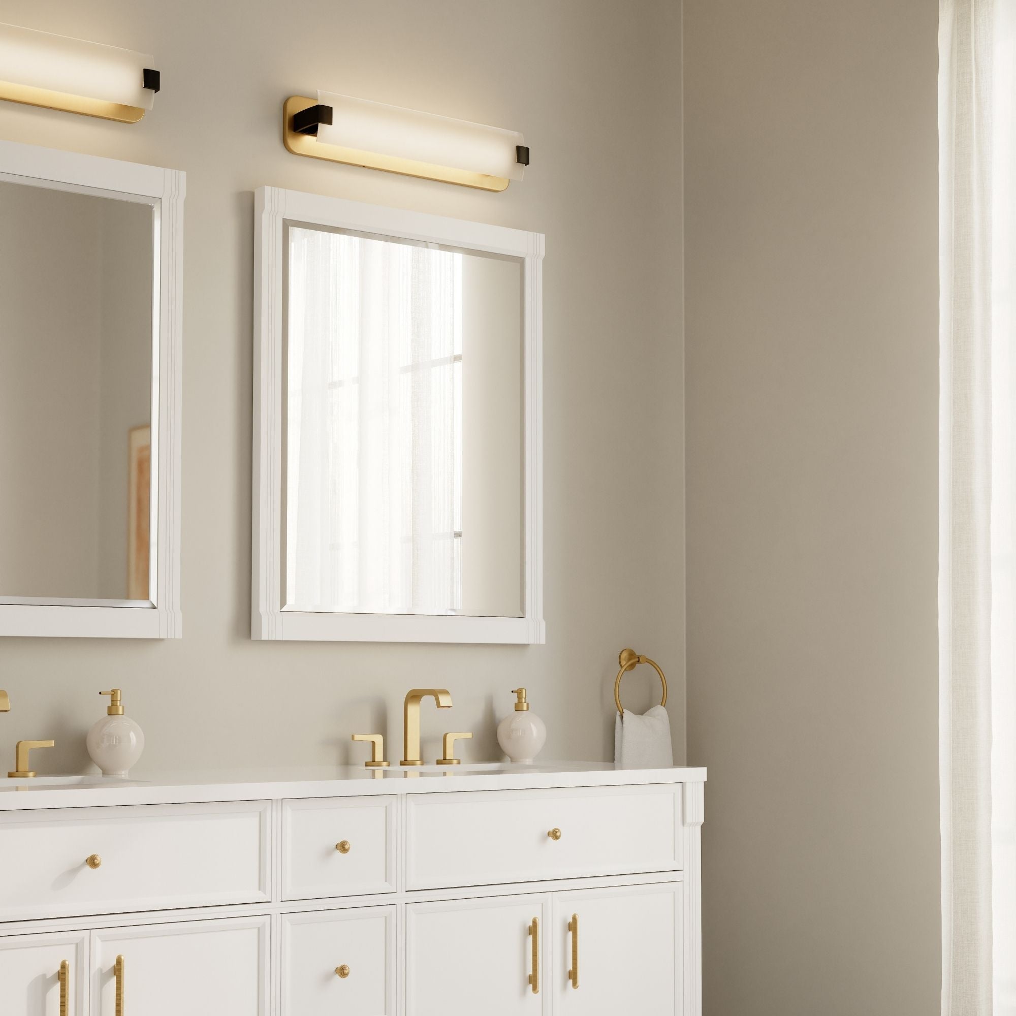 Minka-Lavery Arclume 24 in. LED Bath Bar, Legacy Brass & Dark Matte Black with Etched White Glass