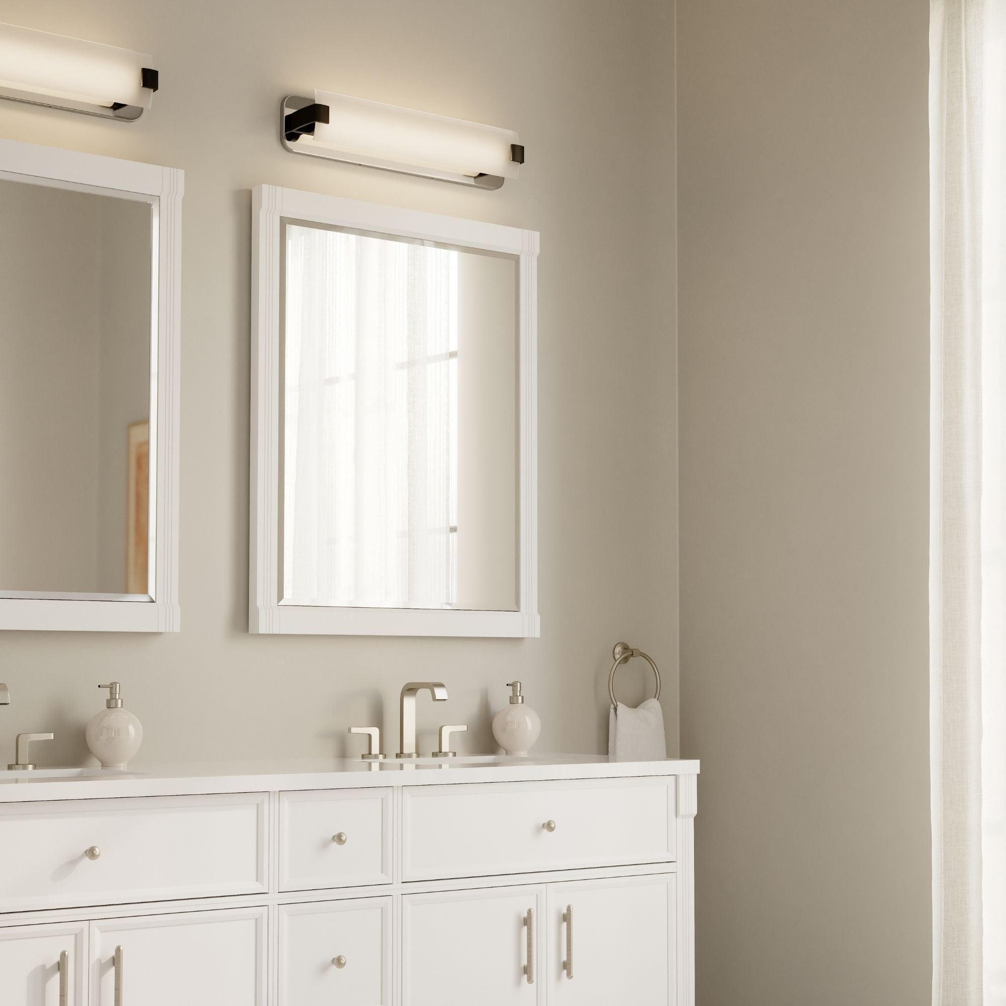 Minka-Lavery Arclume 24 in. LED Bath Bar, Chrome & Dark Matte Black with Etched White Glass