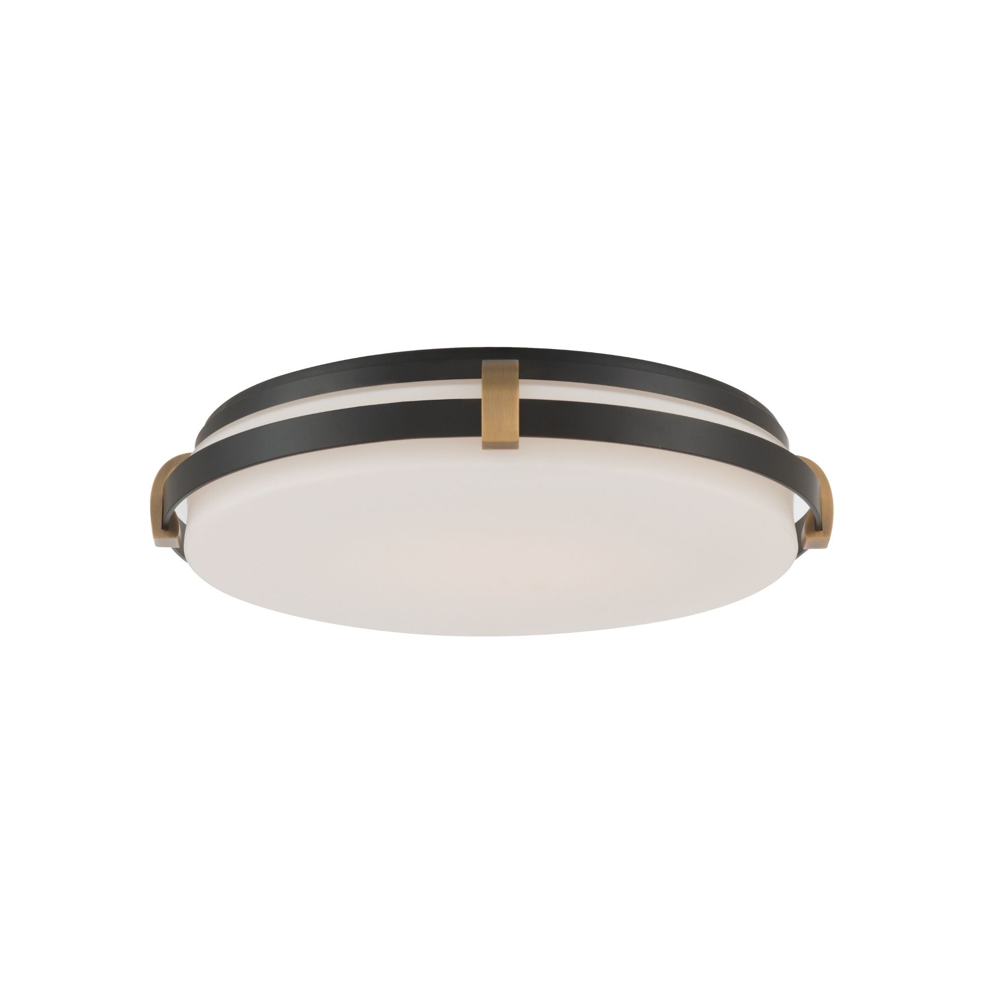 Minka-Lavery Arclume 14.75 in. LED Flush Mount, Dark Matte Black & Legacy Brass with Etched White Glass
