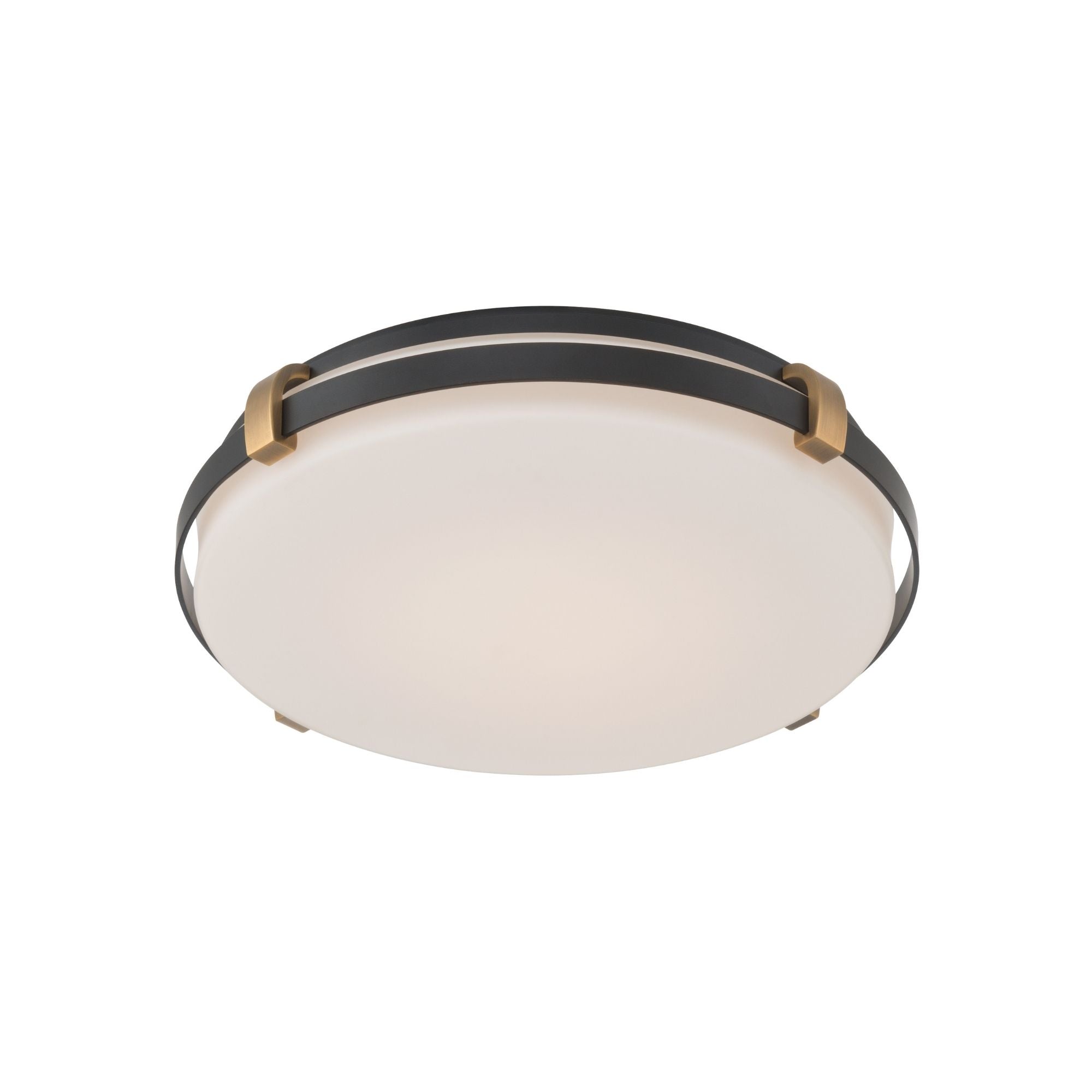 Minka-Lavery Arclume 14.75 in. LED Flush Mount, Dark Matte Black & Legacy Brass with Etched White Glass