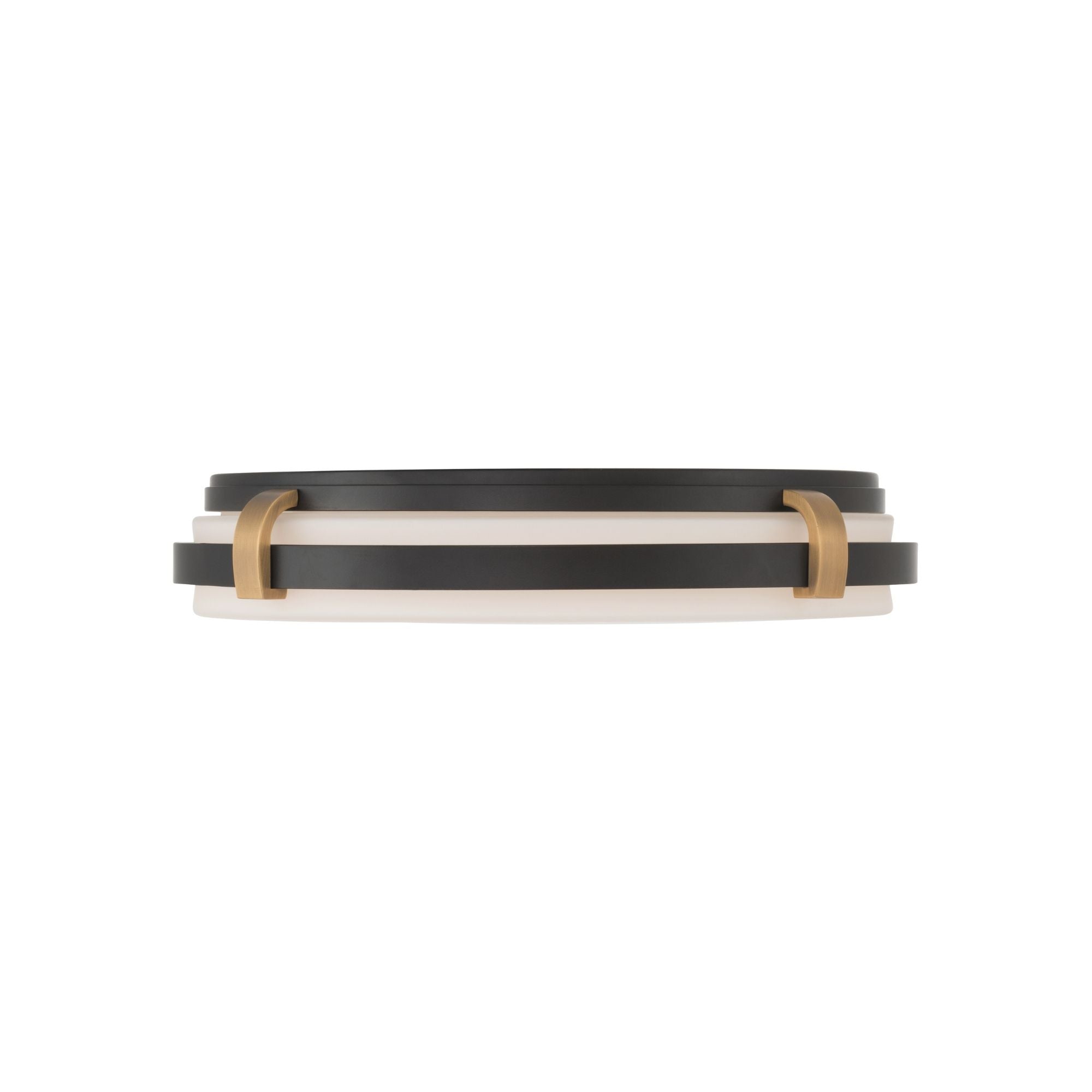 Minka-Lavery Arclume 14.75 in. LED Flush Mount, Dark Matte Black & Legacy Brass with Etched White Glass