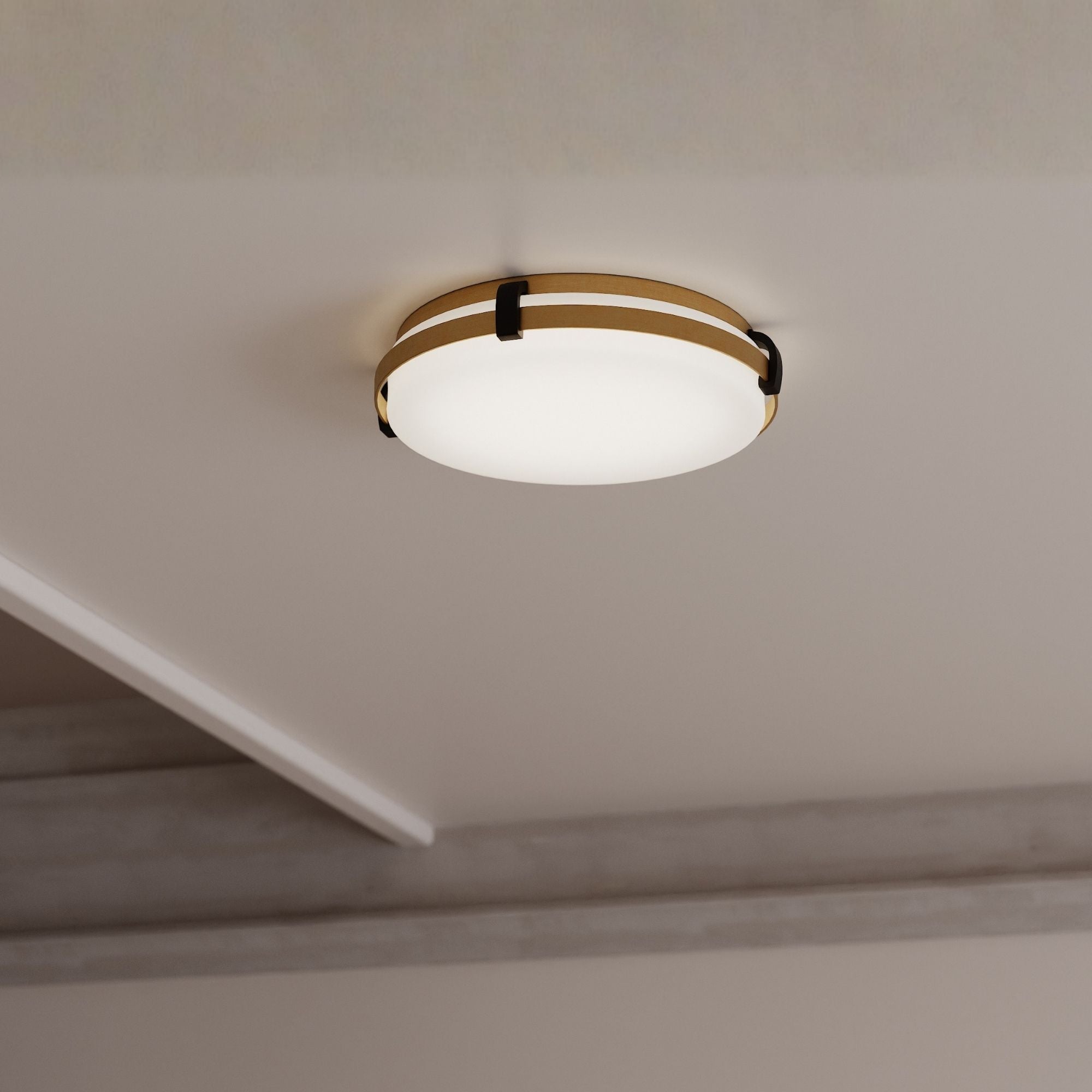 Minka-Lavery Arclume 14.75 in. LED Flush Mount, Legacy Brass & Dark Matte Black with Etched White Glass