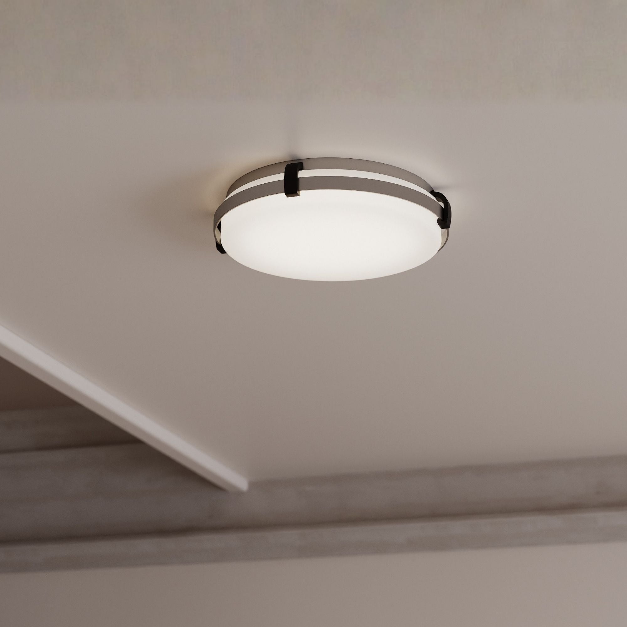 Minka-Lavery Arclume 14.75 in. LED Flush Mount, Chrome & Dark Matte Black with Etched White Glass