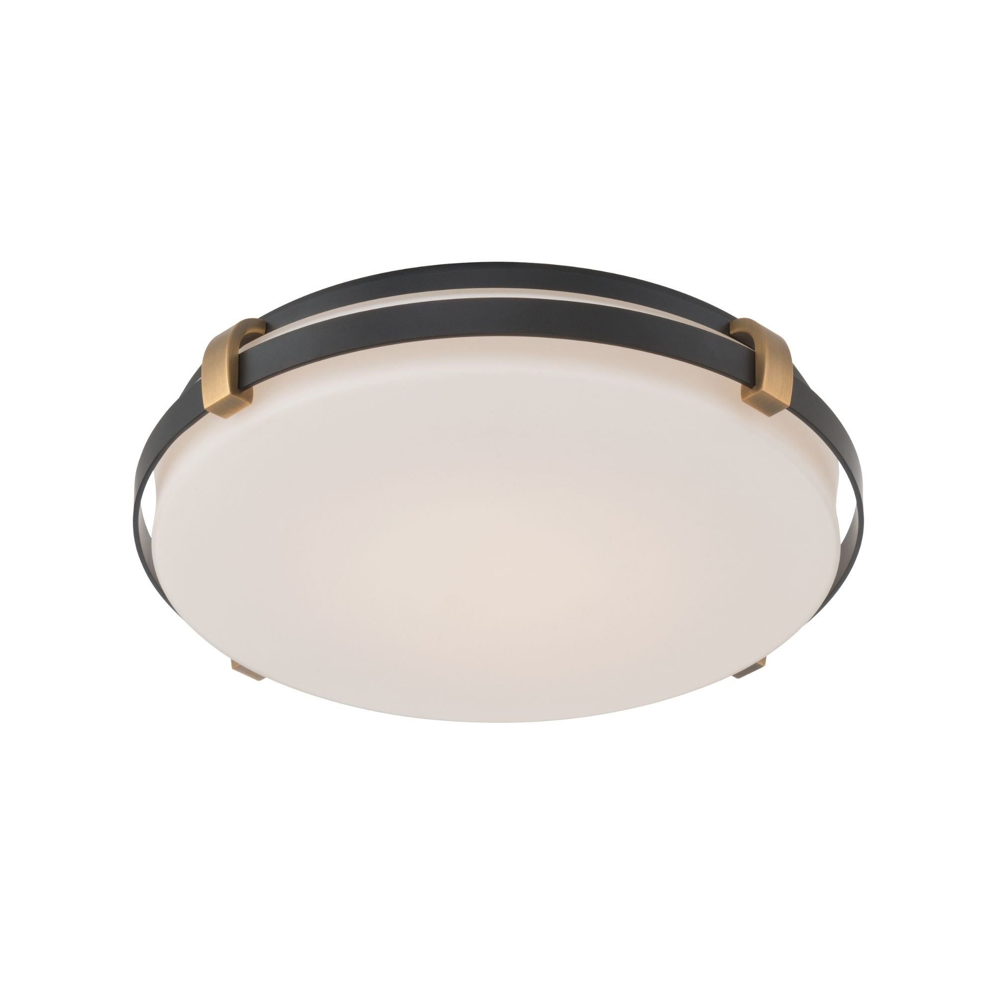 Minka-Lavery Arclume 18.75 in. LED Flush Mount, Dark Matte Black & Legacy Brass with Etched White Glass