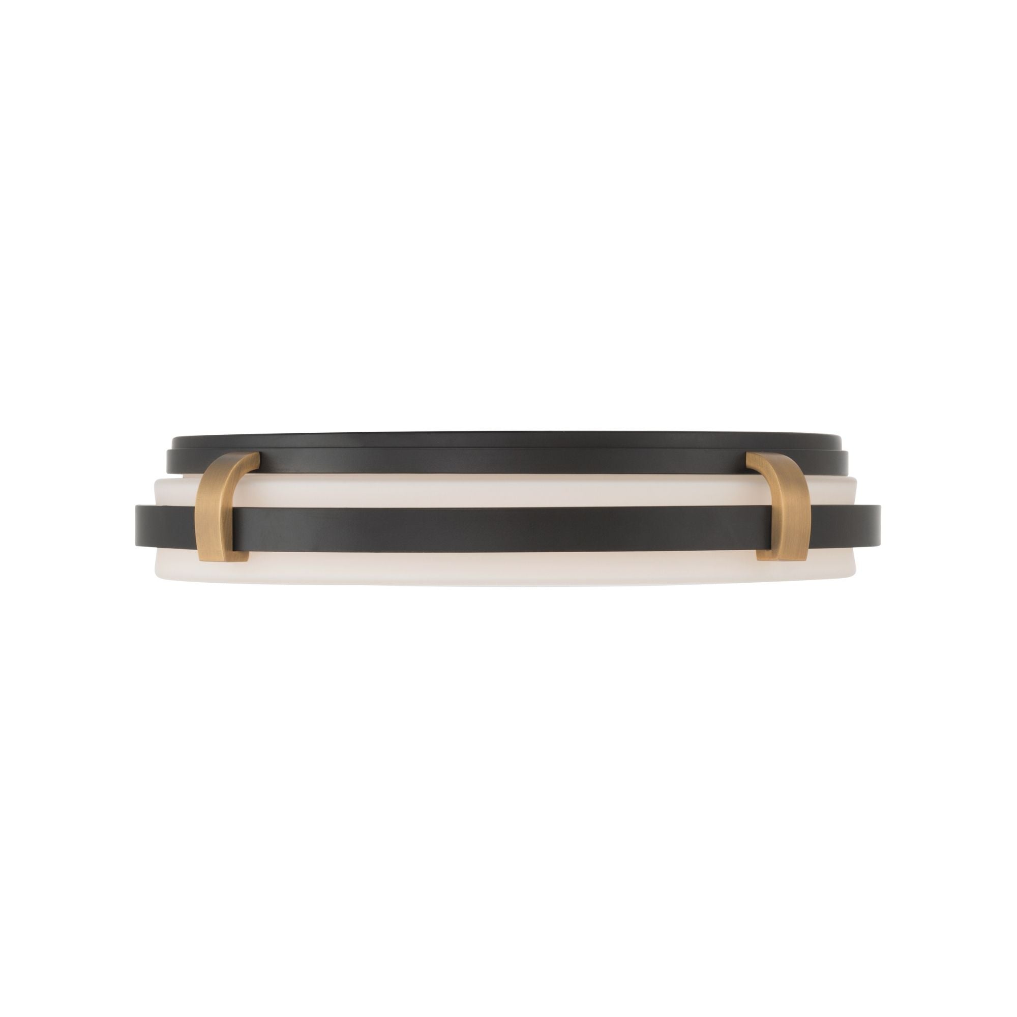 Minka-Lavery Arclume 18.75 in. LED Flush Mount, Dark Matte Black & Legacy Brass with Etched White Glass