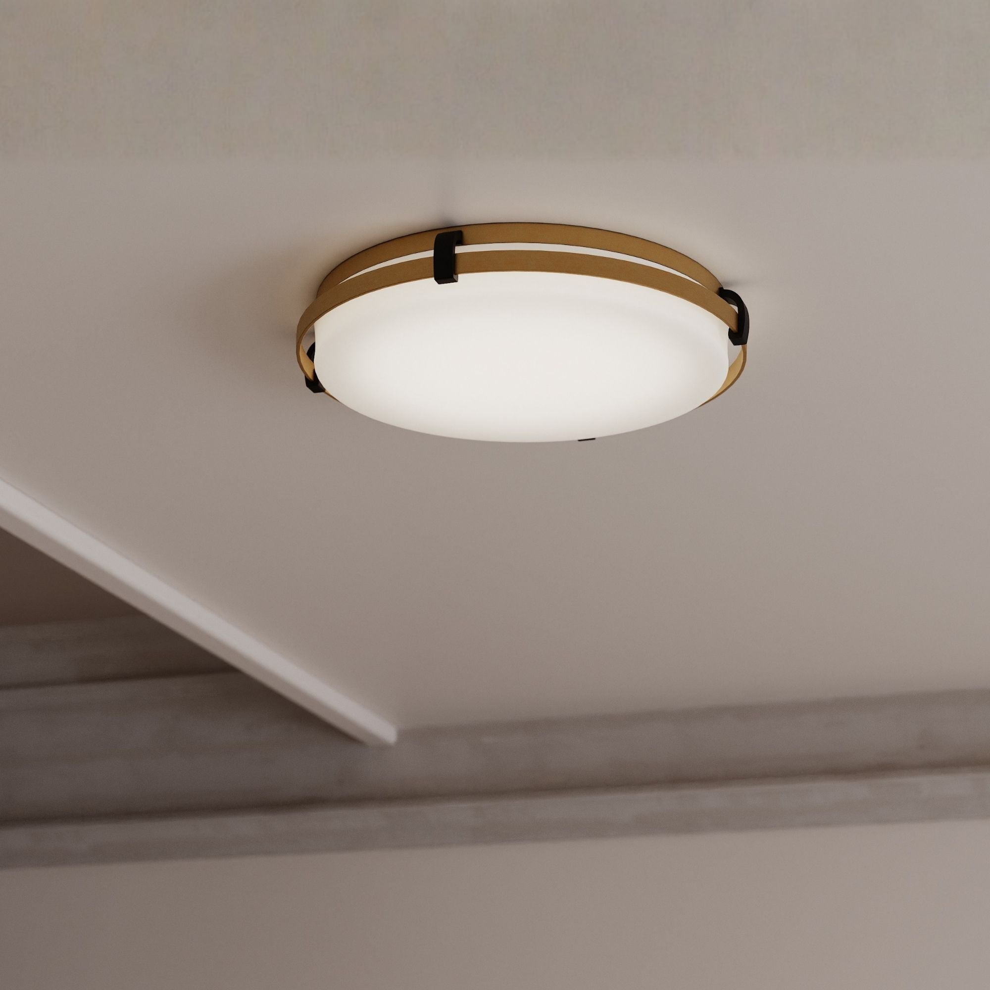 Minka-Lavery Arclume 18.75 in. LED Flush Mount, Legacy Brass & Dark Matte Black with Etched White Glass