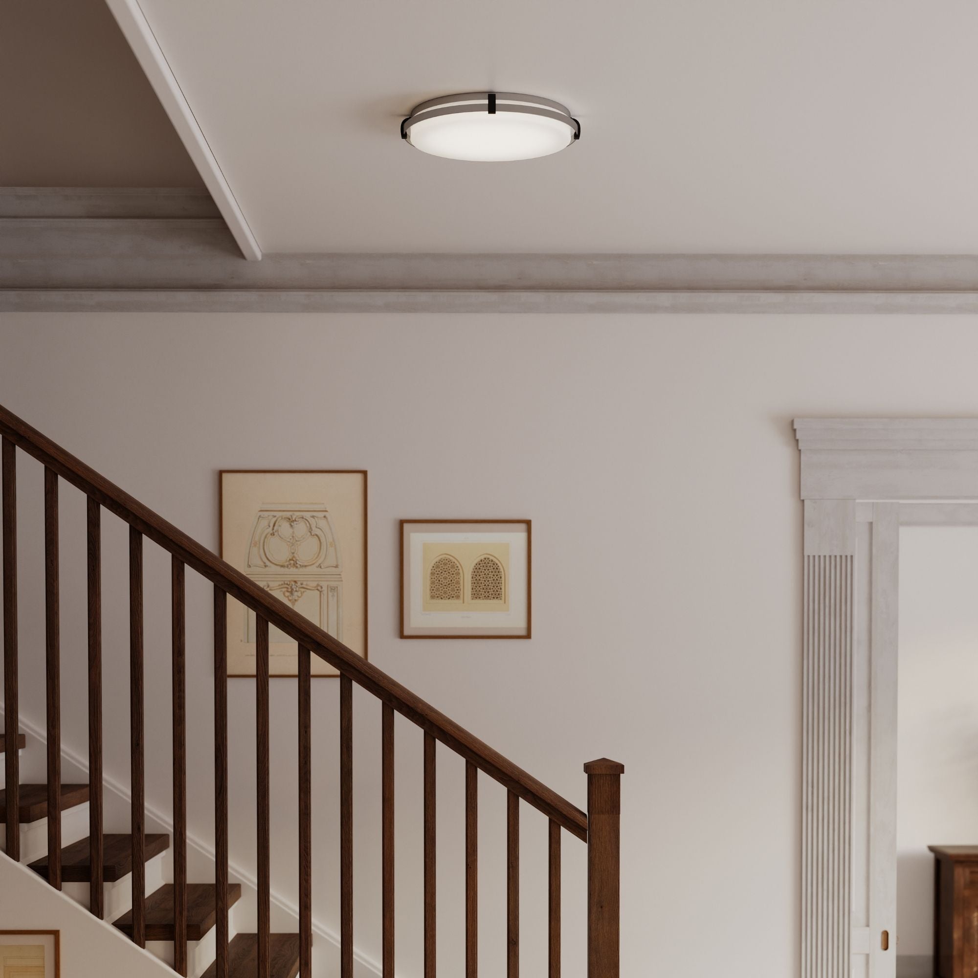 Minka-Lavery Arclume 18.75 in. LED Flush Mount, Chrome & Dark Matte Black with Etched White Glass