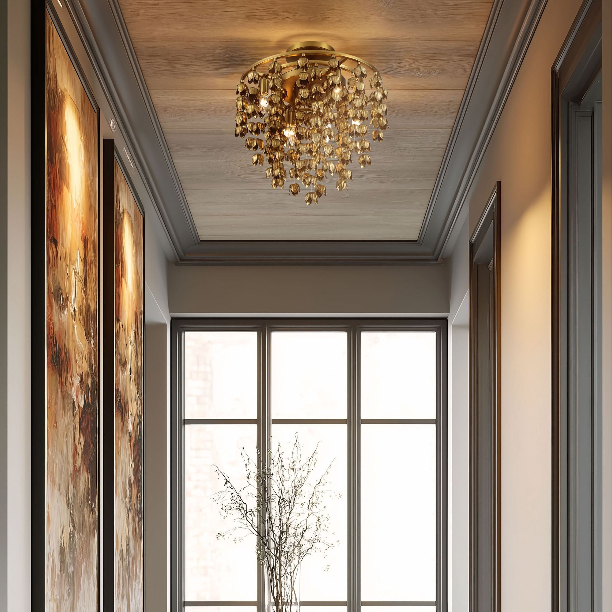 Ashgrove 21" 6-Light Semi-Flush Mount, Legacy Brass Finish