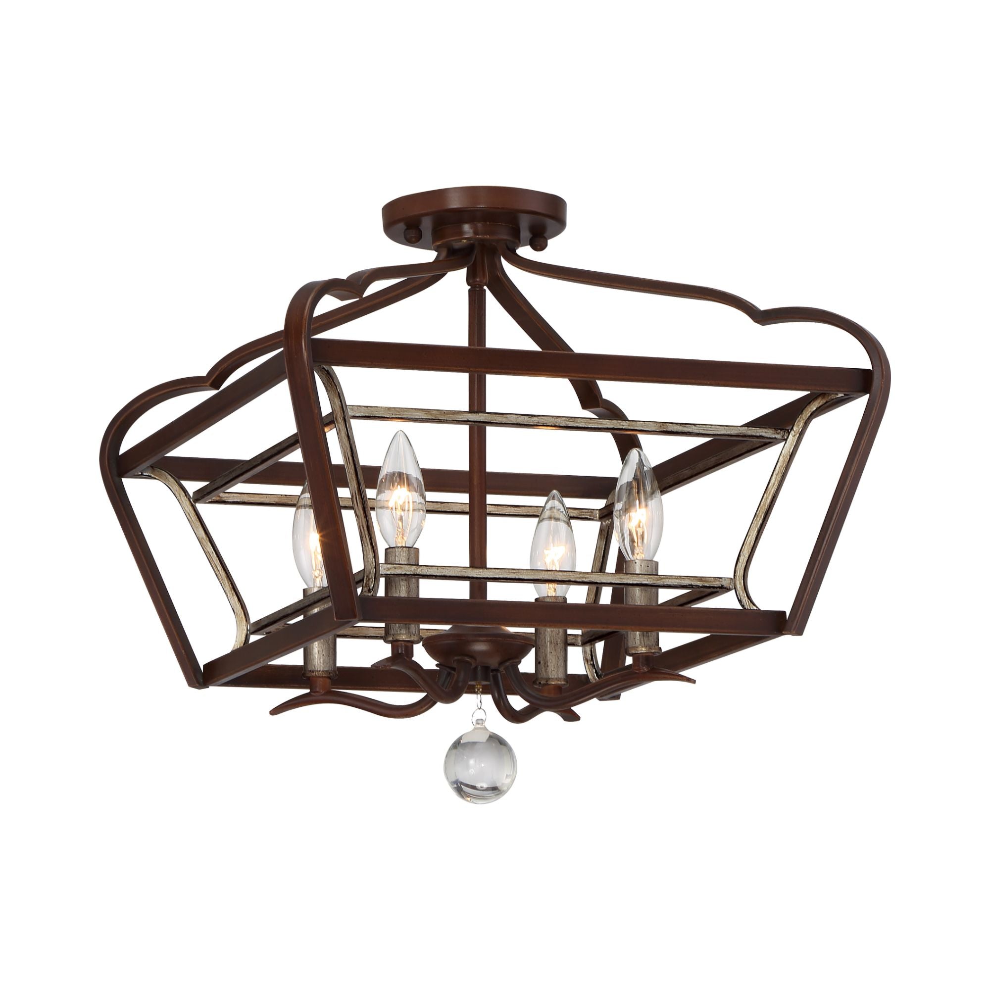 Astrapia 16" 4-Light Semi-Flush Mount, Dark Rubbed Sienna & Aged Silver Finish