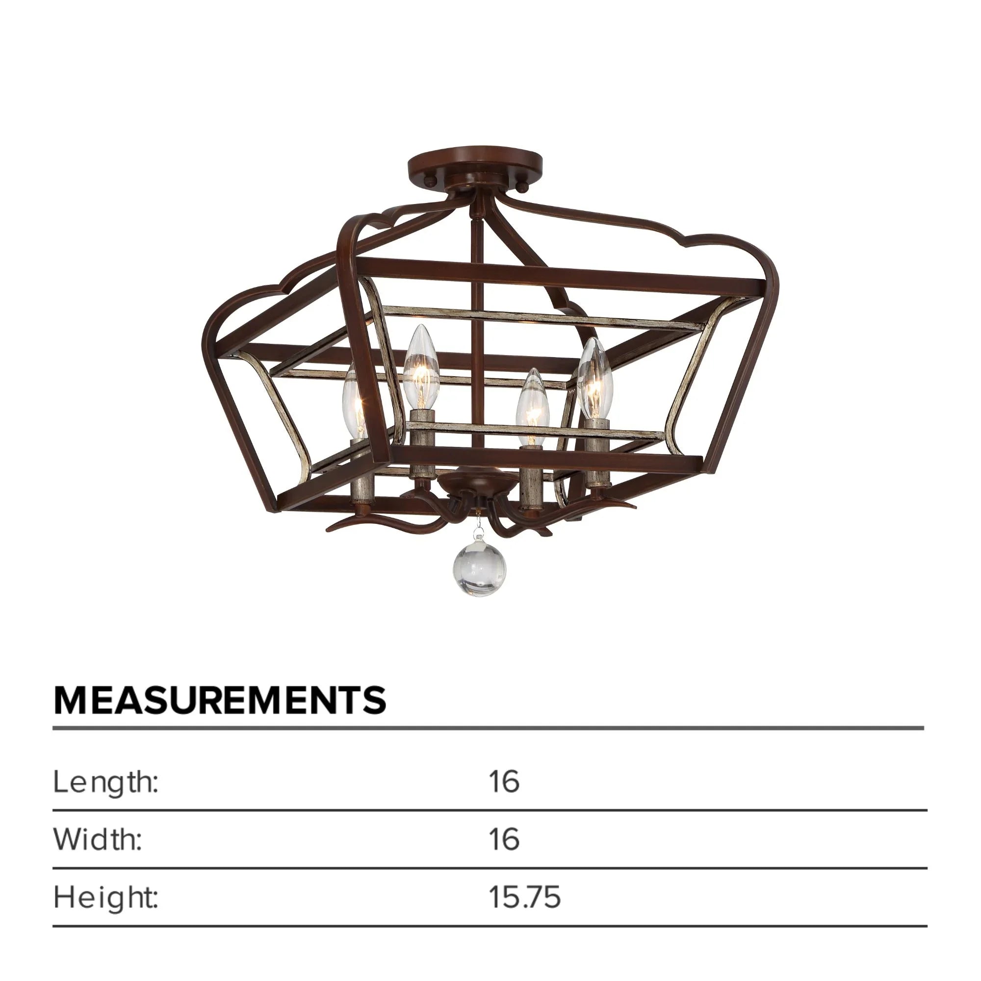 Astrapia 16" 4-Light Semi-Flush Mount, Dark Rubbed Sienna & Aged Silver Finish