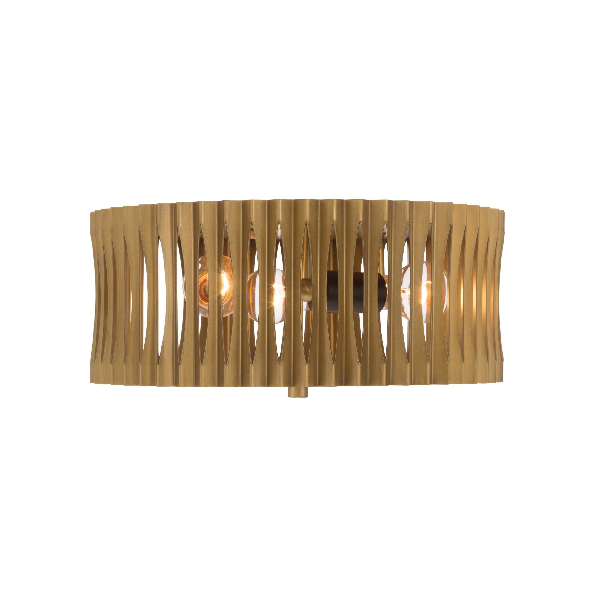Minka-Lavery Aven 16 in. 3-Light Flush Mount, Sand Coal Black & Painted Legacy Brass with Frosted Drum Shade