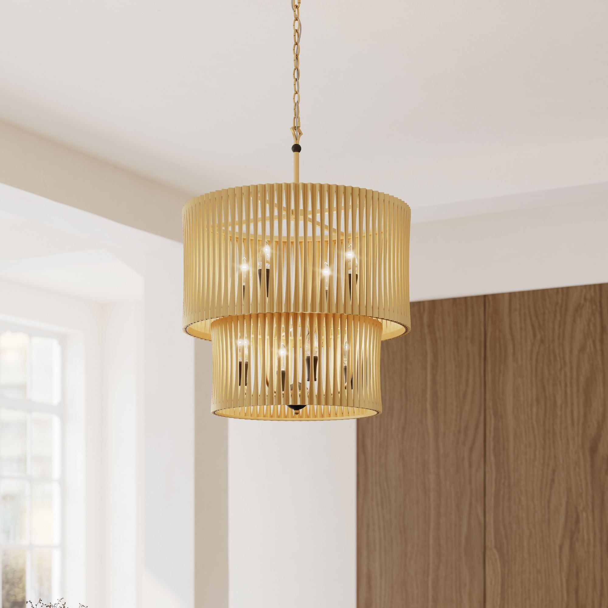 Minka-Lavery Aven 31 in. 8-Light Pendant, Sand Coal Black & Painted Legacy Brass