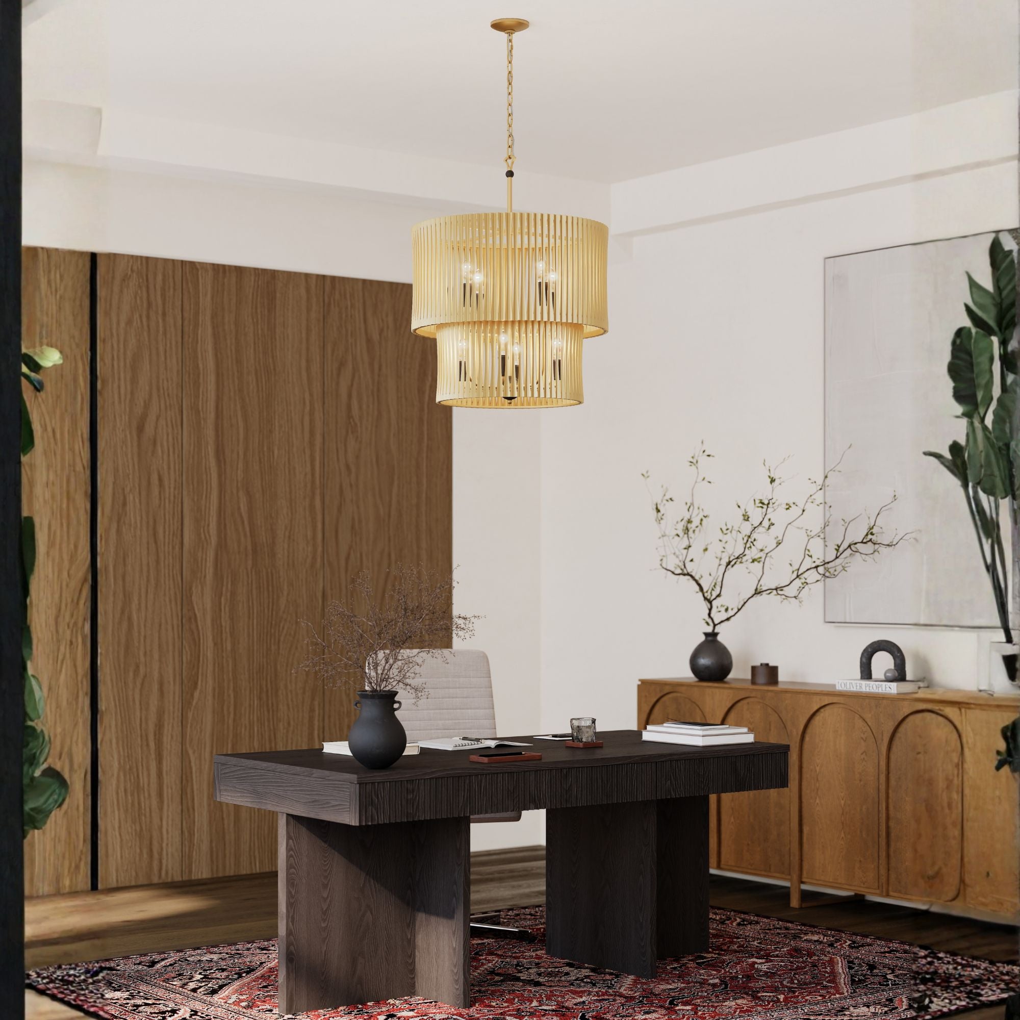 Minka-Lavery Aven 31 in. 8-Light Pendant, Sand Coal Black & Painted Legacy Brass