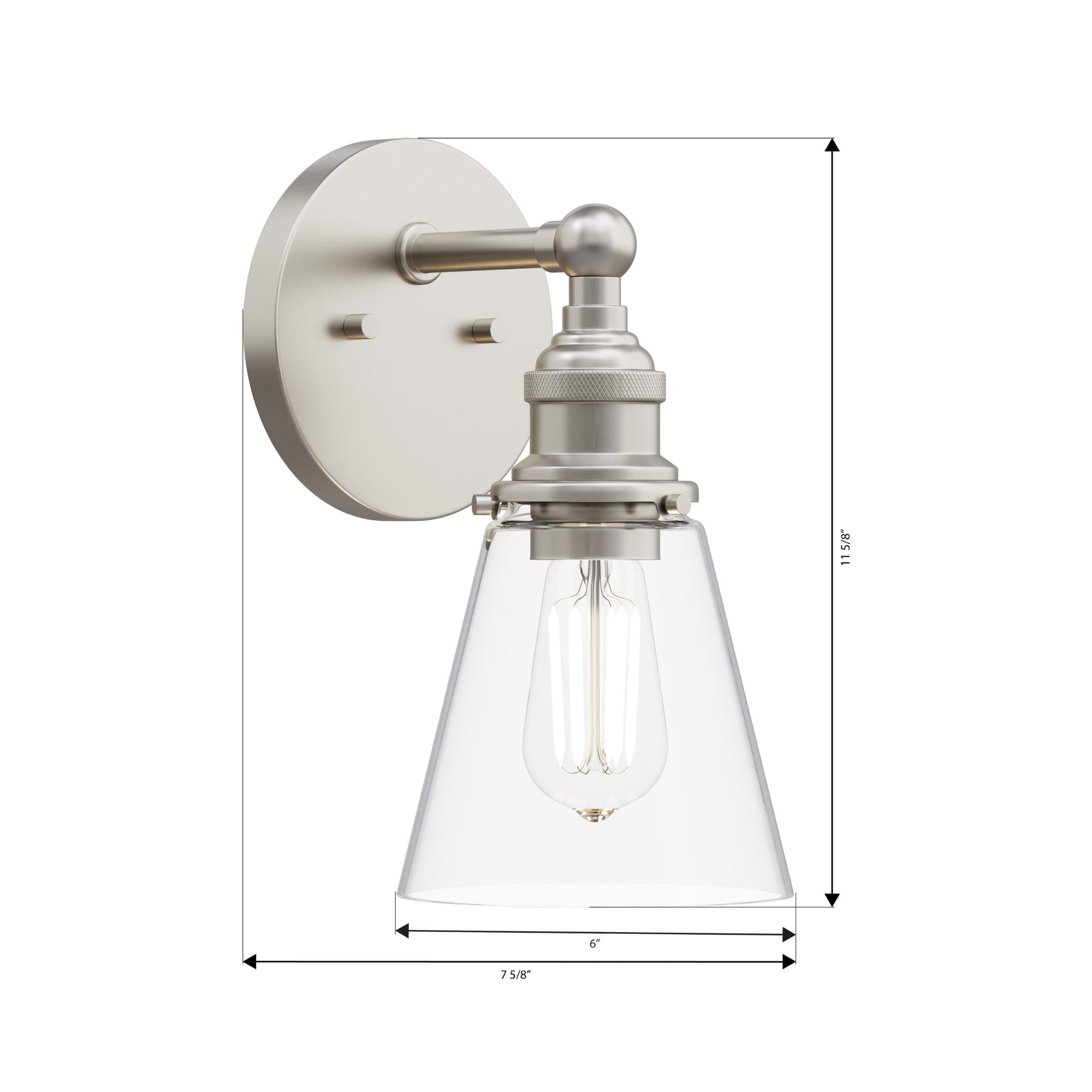 Minka-Lavery Barwell 11.75 in. Bathroom Vanity Light, Brushed Nickel with Clear Cone Glass