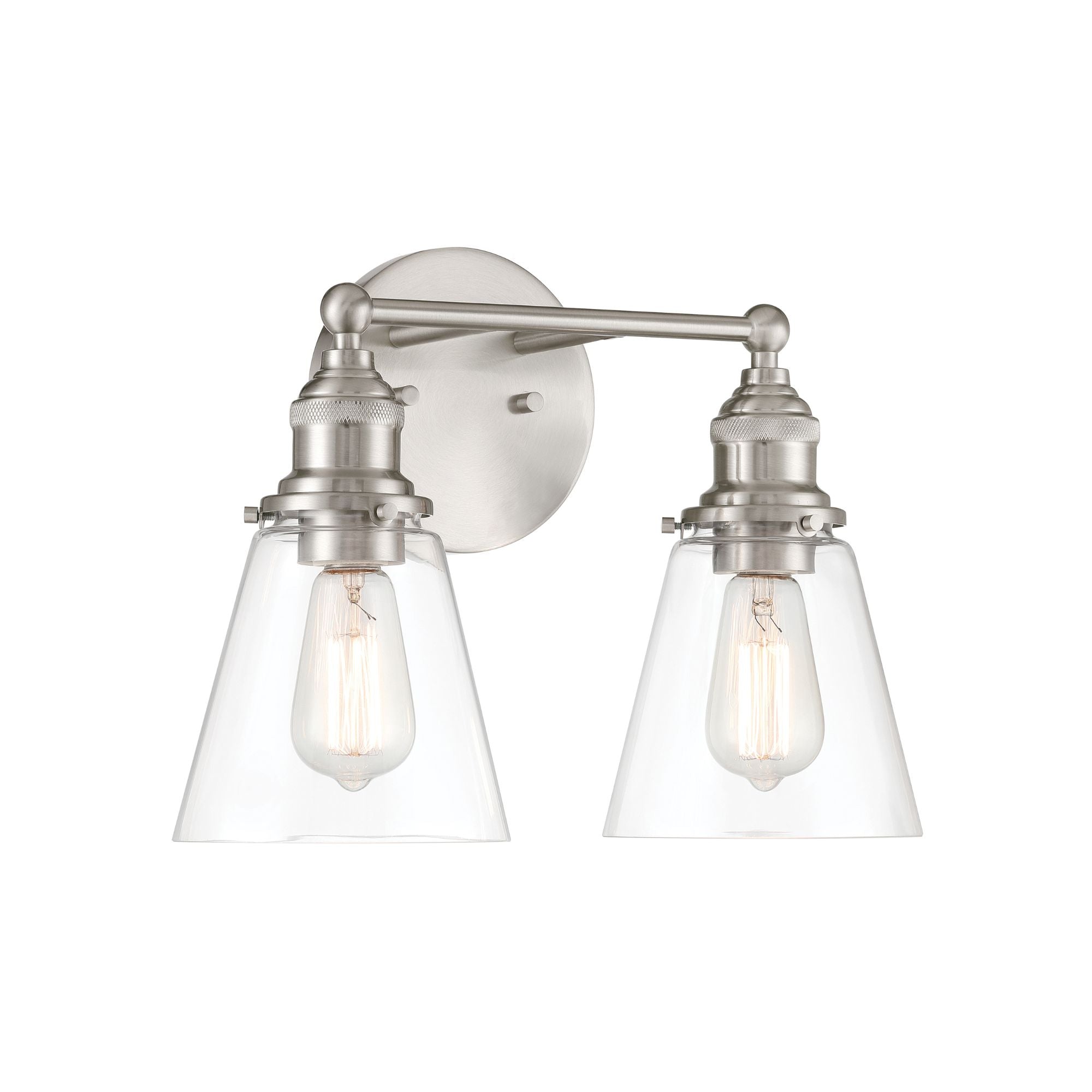 Minka-Lavery Barwell 15 in. 2-Light Vanity, Brushed Nickel with Clear Glass Cone Shades