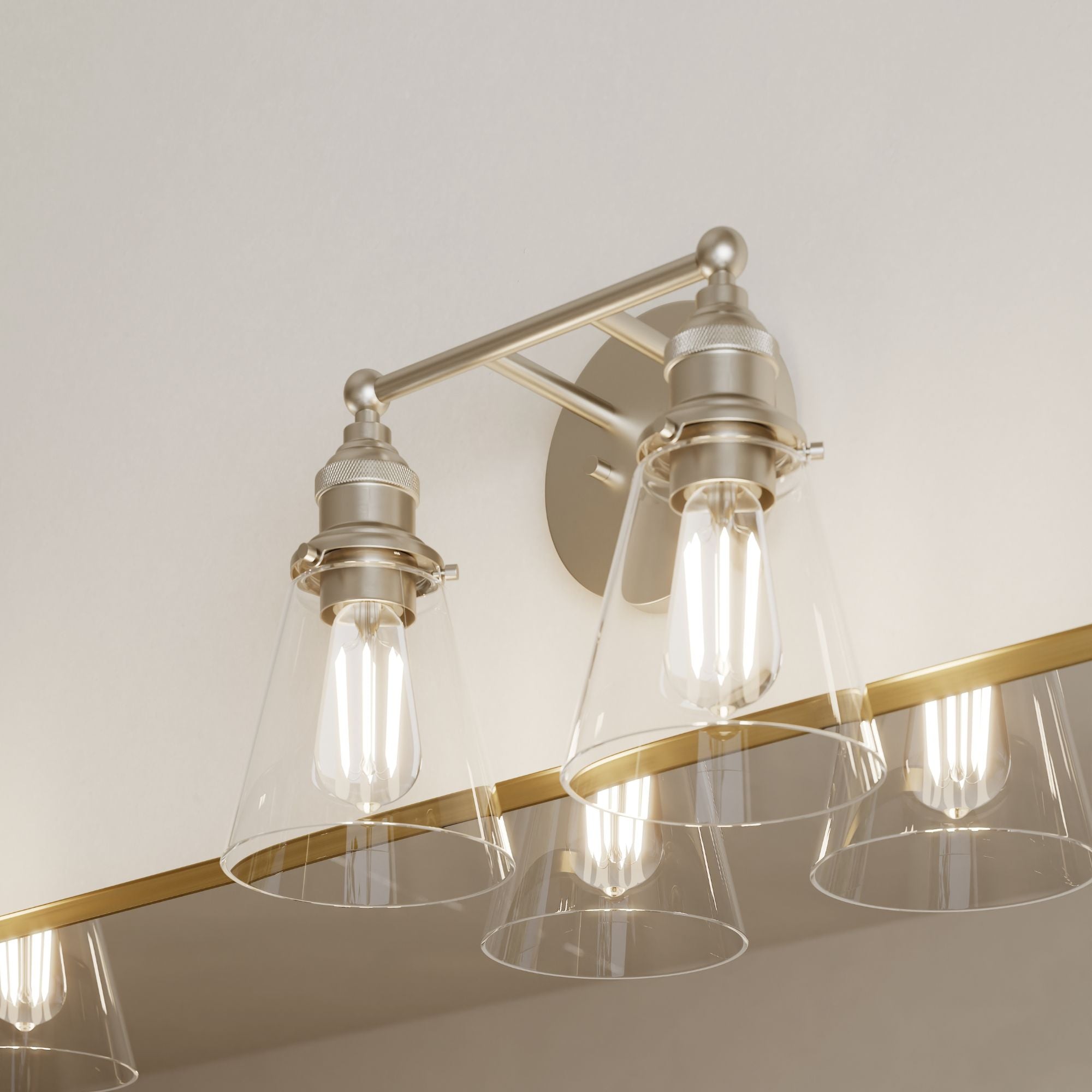 Minka-Lavery Barwell 15 in. 2-Light Vanity, Brushed Nickel with Clear Glass Cone Shades