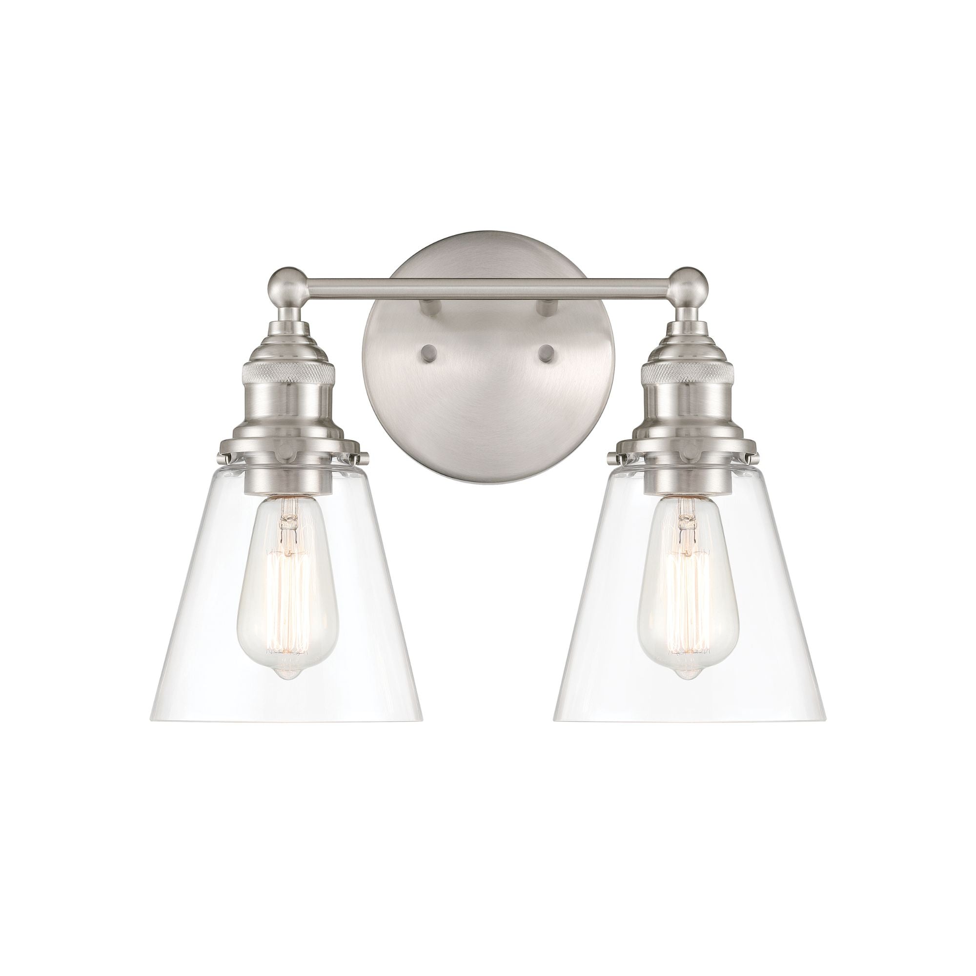 Minka-Lavery Barwell 15 in. 2-Light Vanity, Brushed Nickel with Clear Glass Cone Shades
