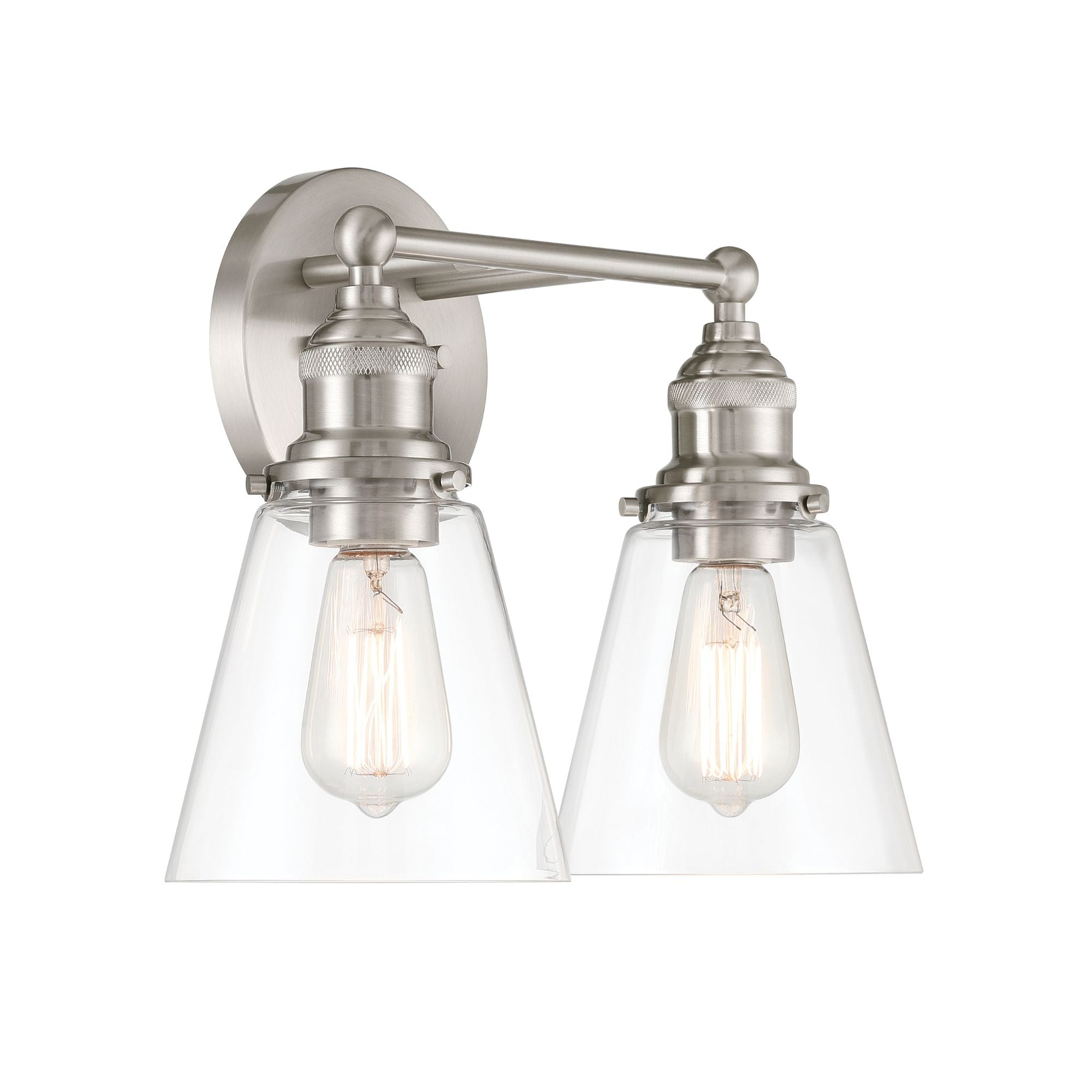 Minka-Lavery Barwell 15 in. 2-Light Vanity, Brushed Nickel with Clear Glass Cone Shades