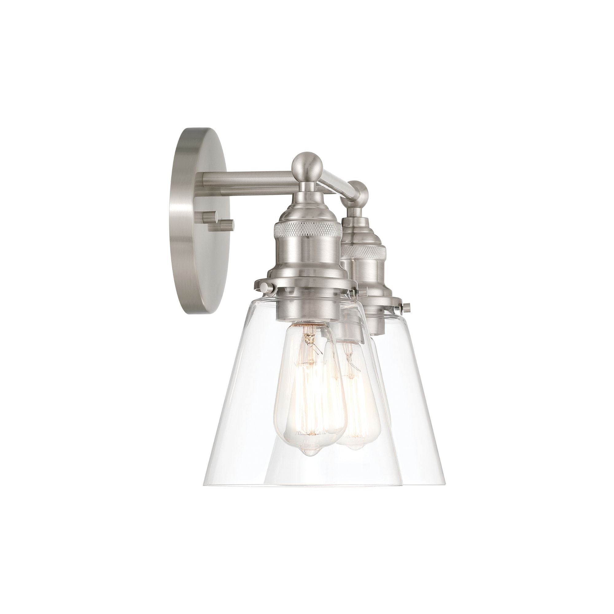 Minka-Lavery Barwell 15 in. 2-Light Vanity, Brushed Nickel with Clear Glass Cone Shades