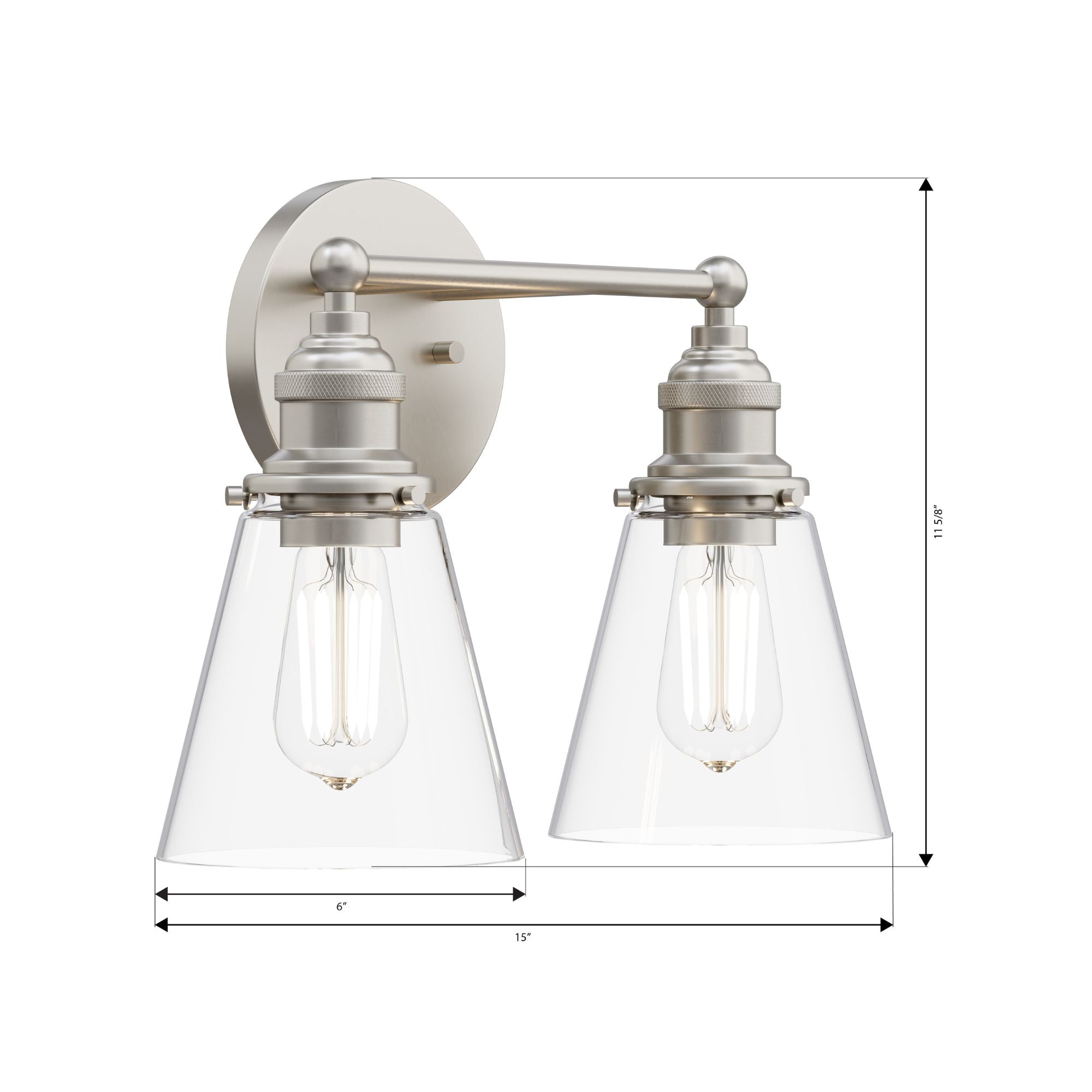 Minka-Lavery Barwell 15 in. 2-Light Vanity, Brushed Nickel with Clear Glass Cone Shades