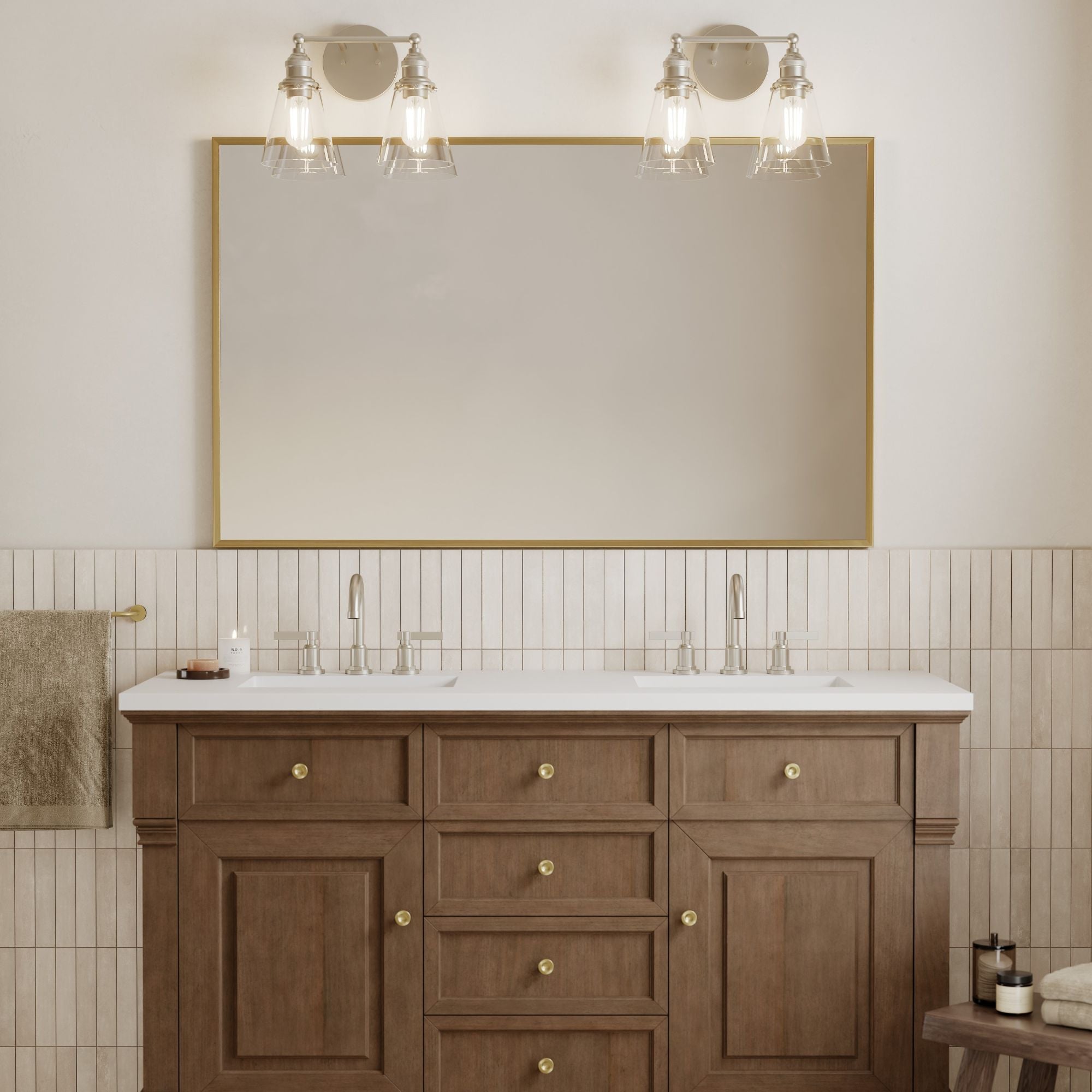 Minka-Lavery Barwell 15 in. 2-Light Vanity, Brushed Nickel with Clear Glass Cone Shades