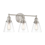 Minka-Lavery Barwell 24 in. 3-Light Vanity, Brushed Nickel with Clear Cone Glass