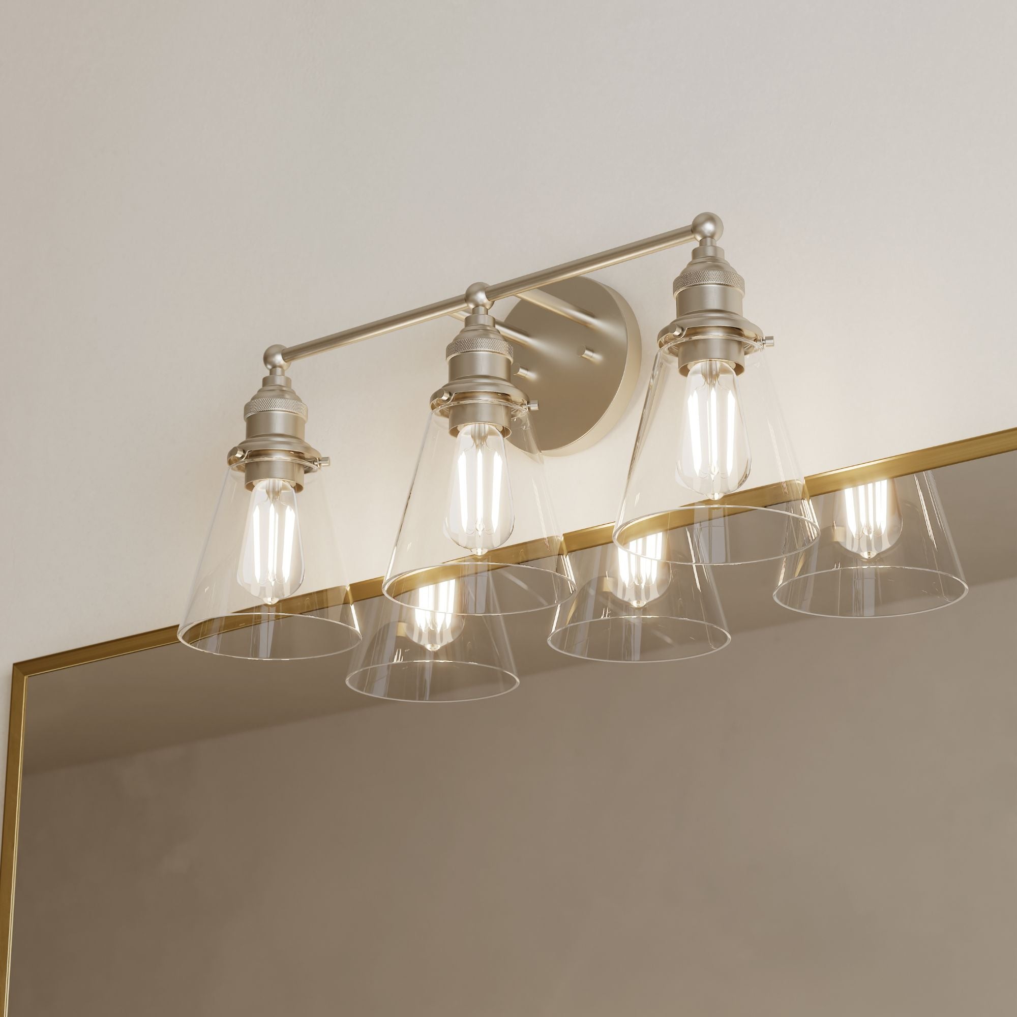 Minka-Lavery Barwell 24 in. 3-Light Vanity, Brushed Nickel with Clear Cone Glass