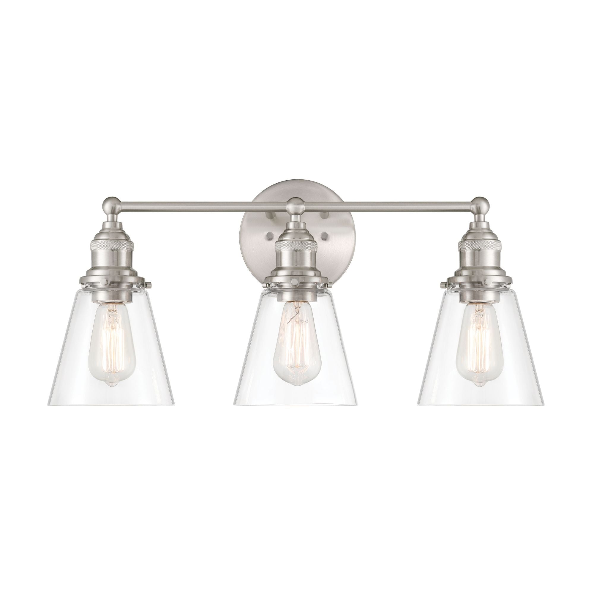 Minka-Lavery Barwell 24 in. 3-Light Vanity, Brushed Nickel with Clear Cone Glass