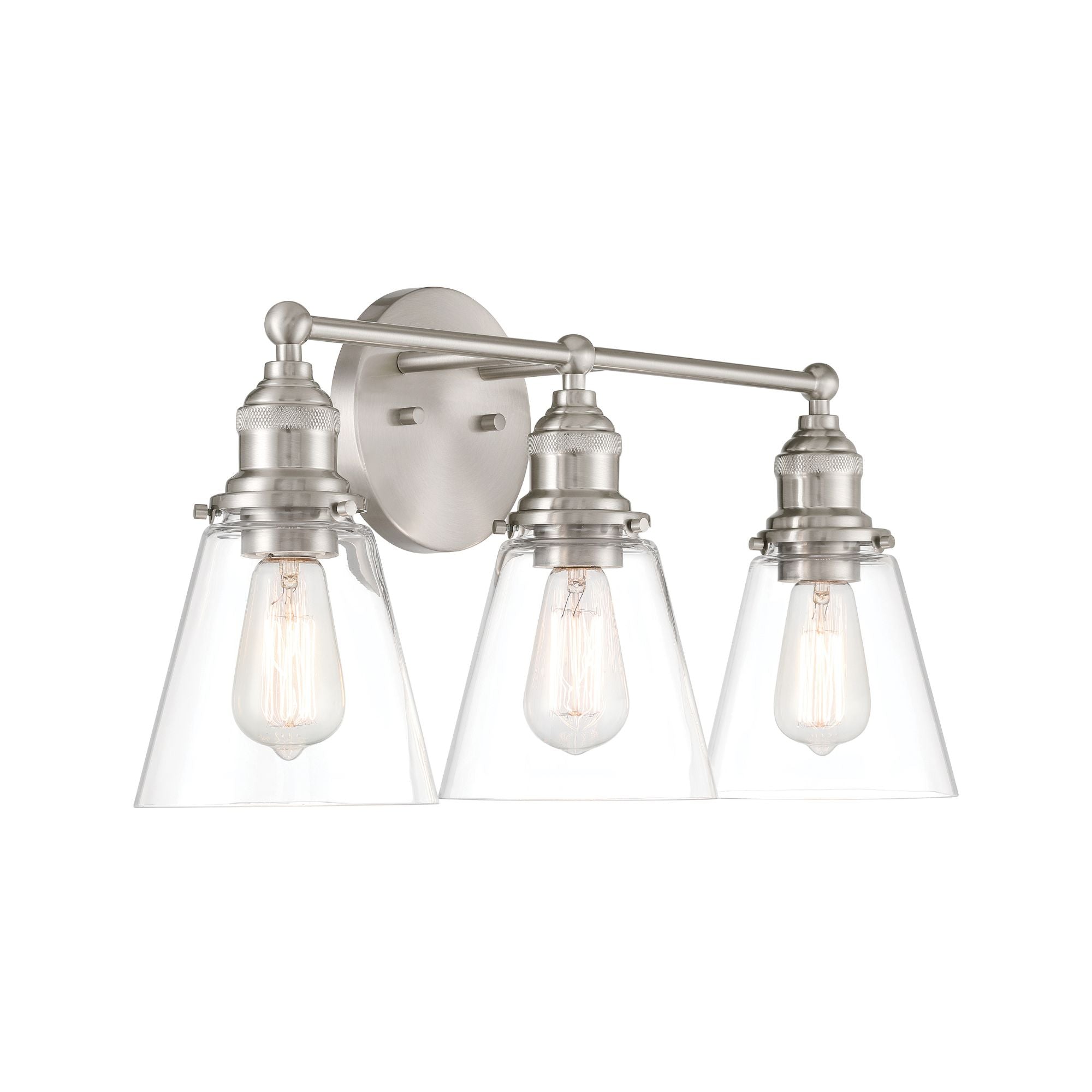 Minka-Lavery Barwell 24 in. 3-Light Vanity, Brushed Nickel with Clear Cone Glass