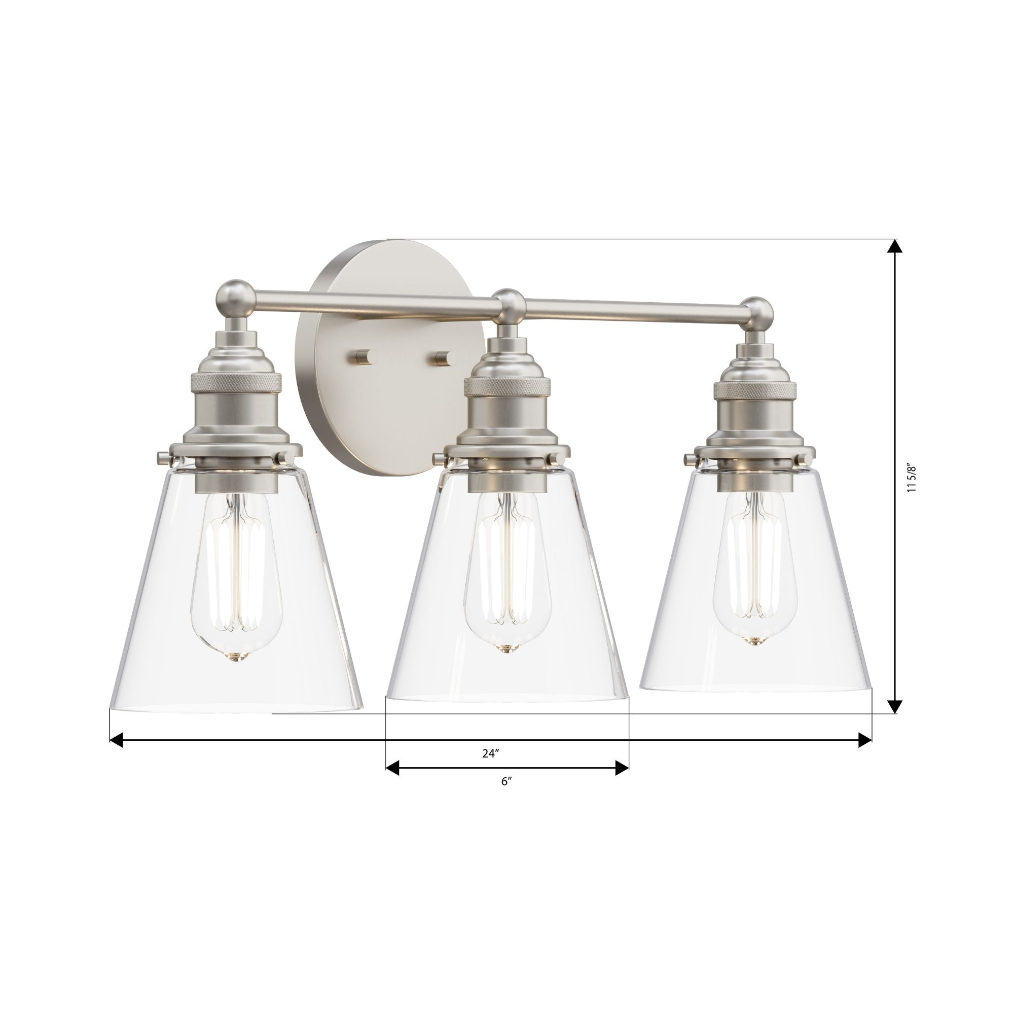 Minka-Lavery Barwell 24 in. 3-Light Vanity, Brushed Nickel with Clear Cone Glass