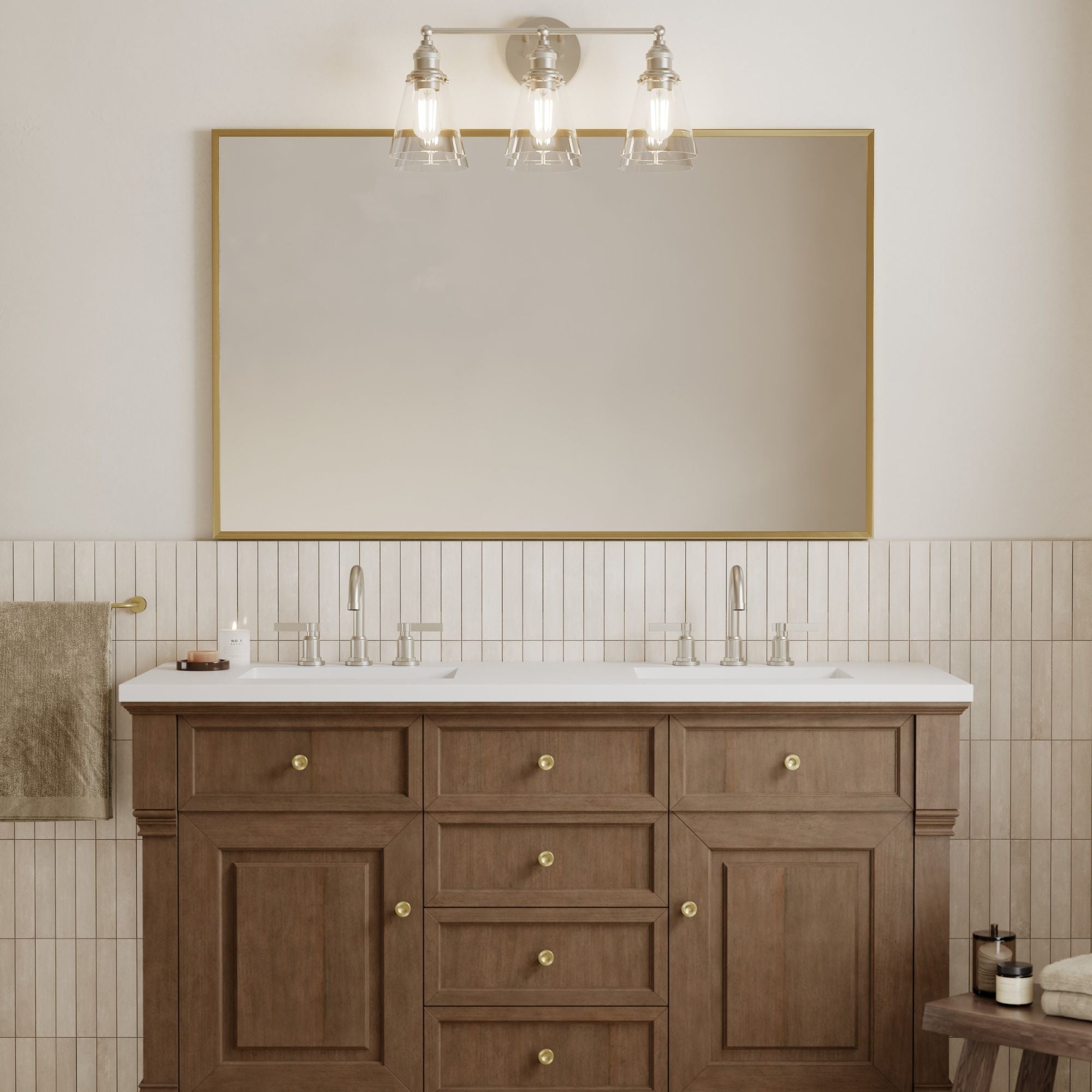 Minka-Lavery Barwell 24 in. 3-Light Vanity, Brushed Nickel with Clear Cone Glass