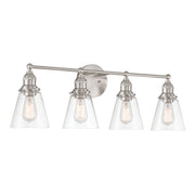 Minka-Lavery Barwell 33 in. 4-Light Vanity, Brushed Nickel with Clear Cone Glass