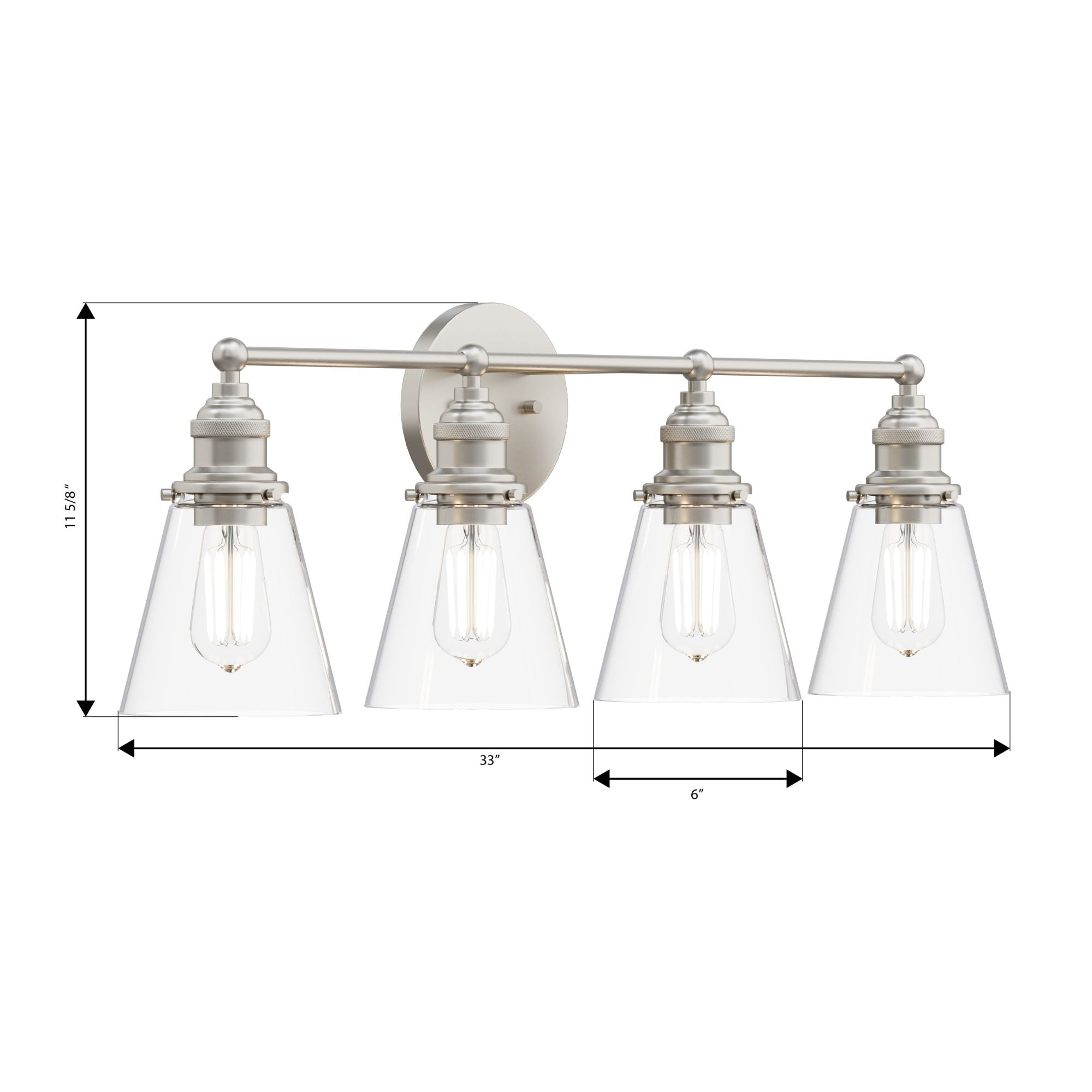 Minka-Lavery Barwell 33 in. 4-Light Vanity, Brushed Nickel with Clear Cone Glass