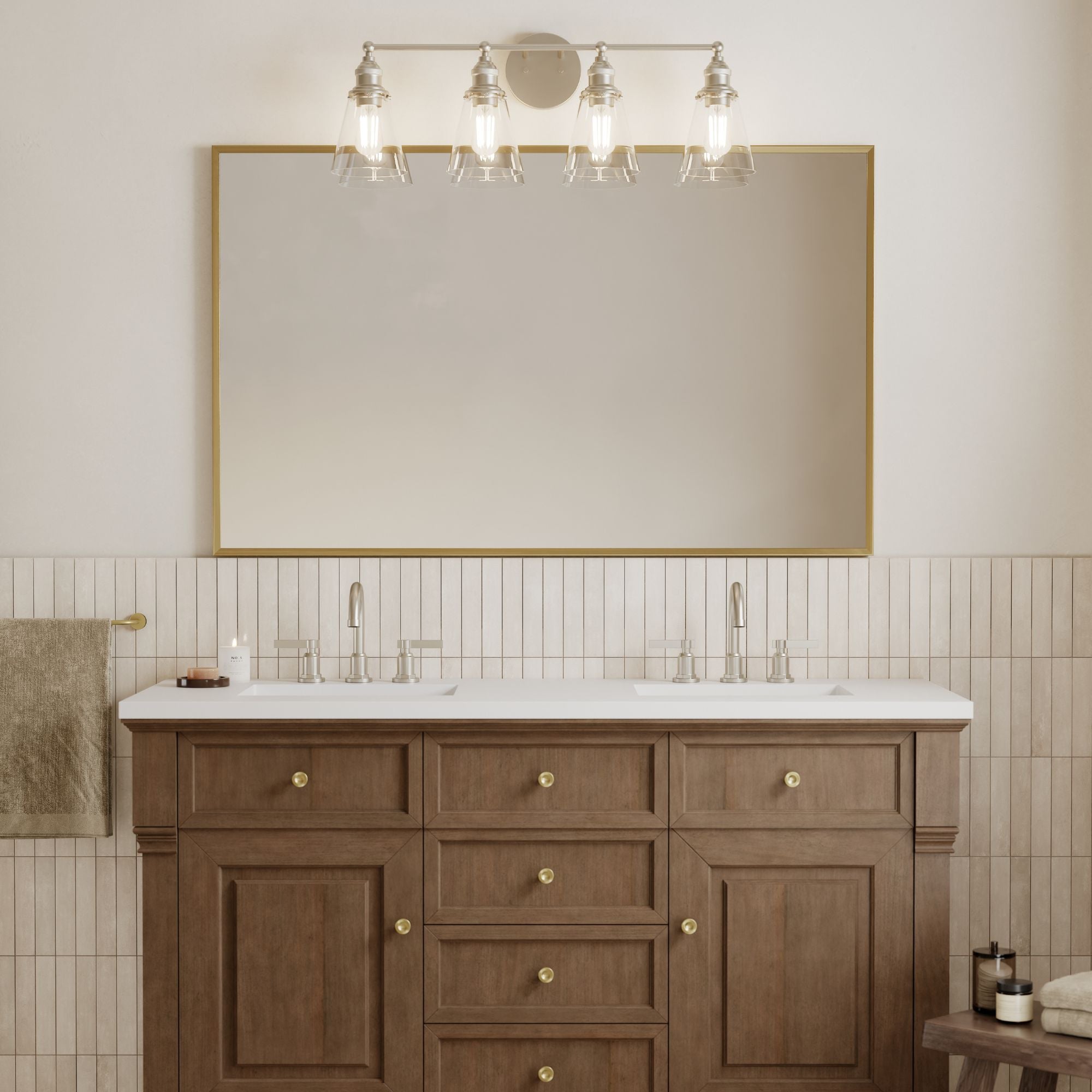 Minka-Lavery Barwell 33 in. 4-Light Vanity, Brushed Nickel with Clear Cone Glass