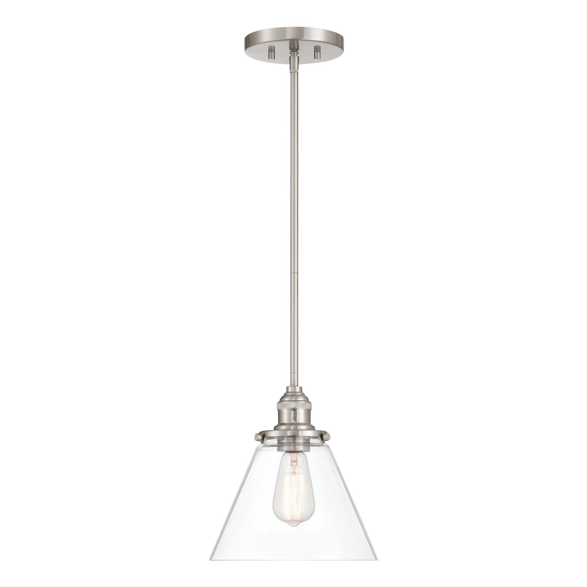 Minka-Lavery Barwell 11 in. Mini Pendant, Brushed Nickel with Clear Glass Cone