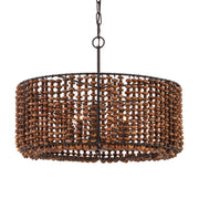 Minka-Lavery Beaudelle 26 in. 4-Light Pendant, Dark Bronze & Dark Brown with Drum Shade