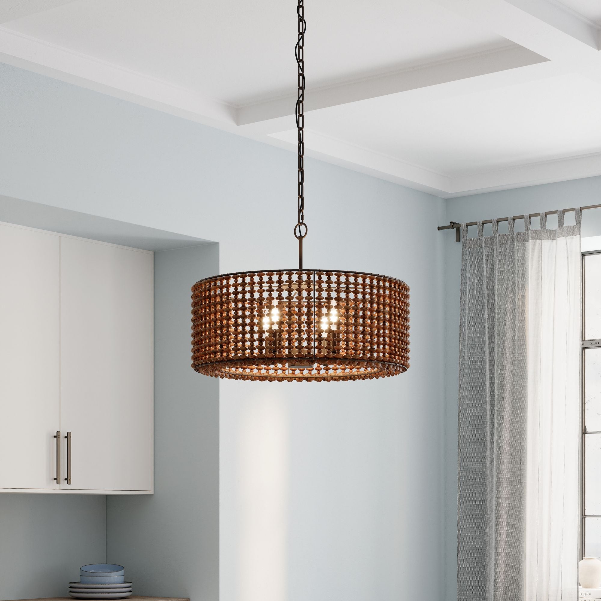 Minka-Lavery Beaudelle 26 in. 4-Light Pendant, Dark Bronze & Dark Brown with Drum Shade