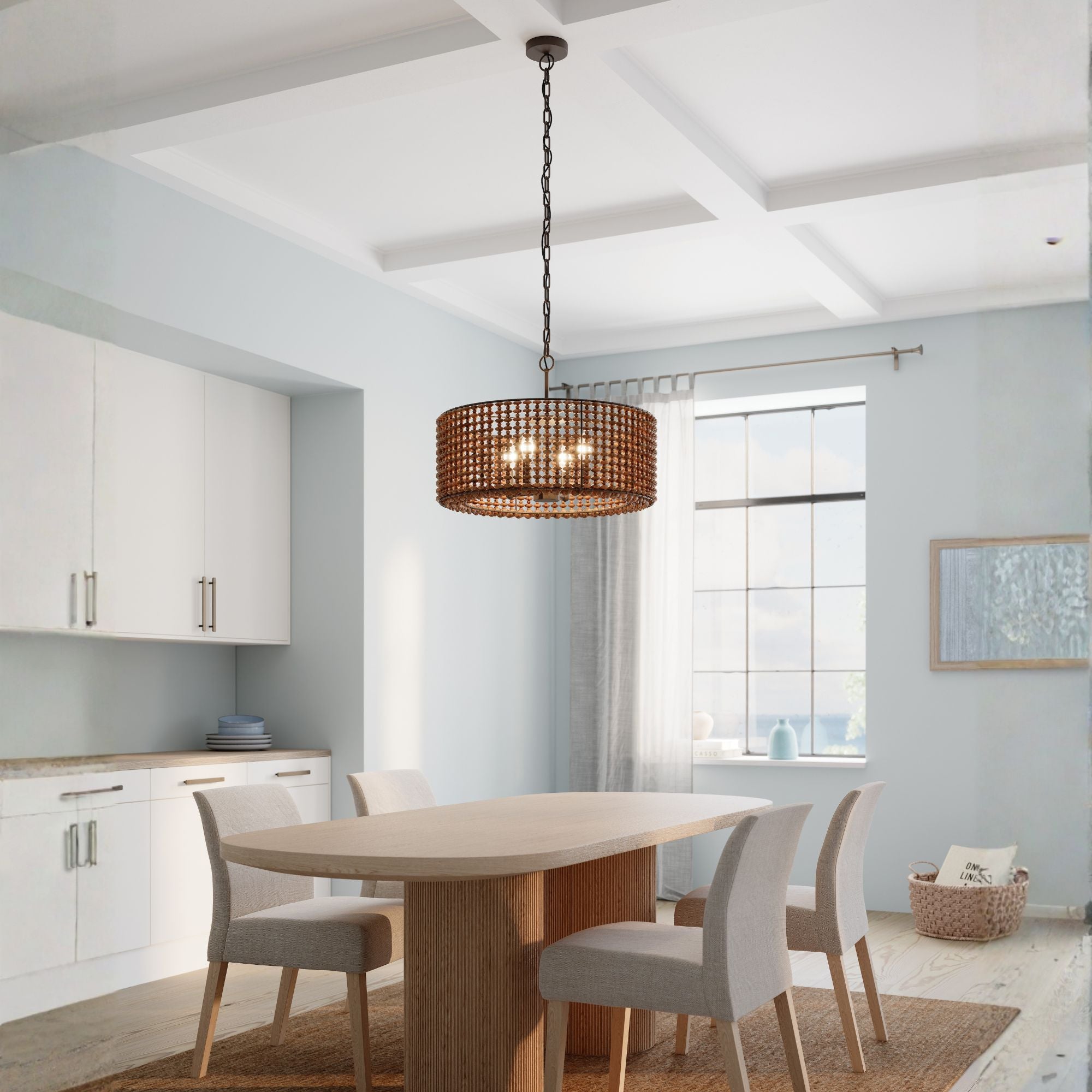 Minka-Lavery Beaudelle 26 in. 4-Light Pendant, Dark Bronze & Dark Brown with Drum Shade