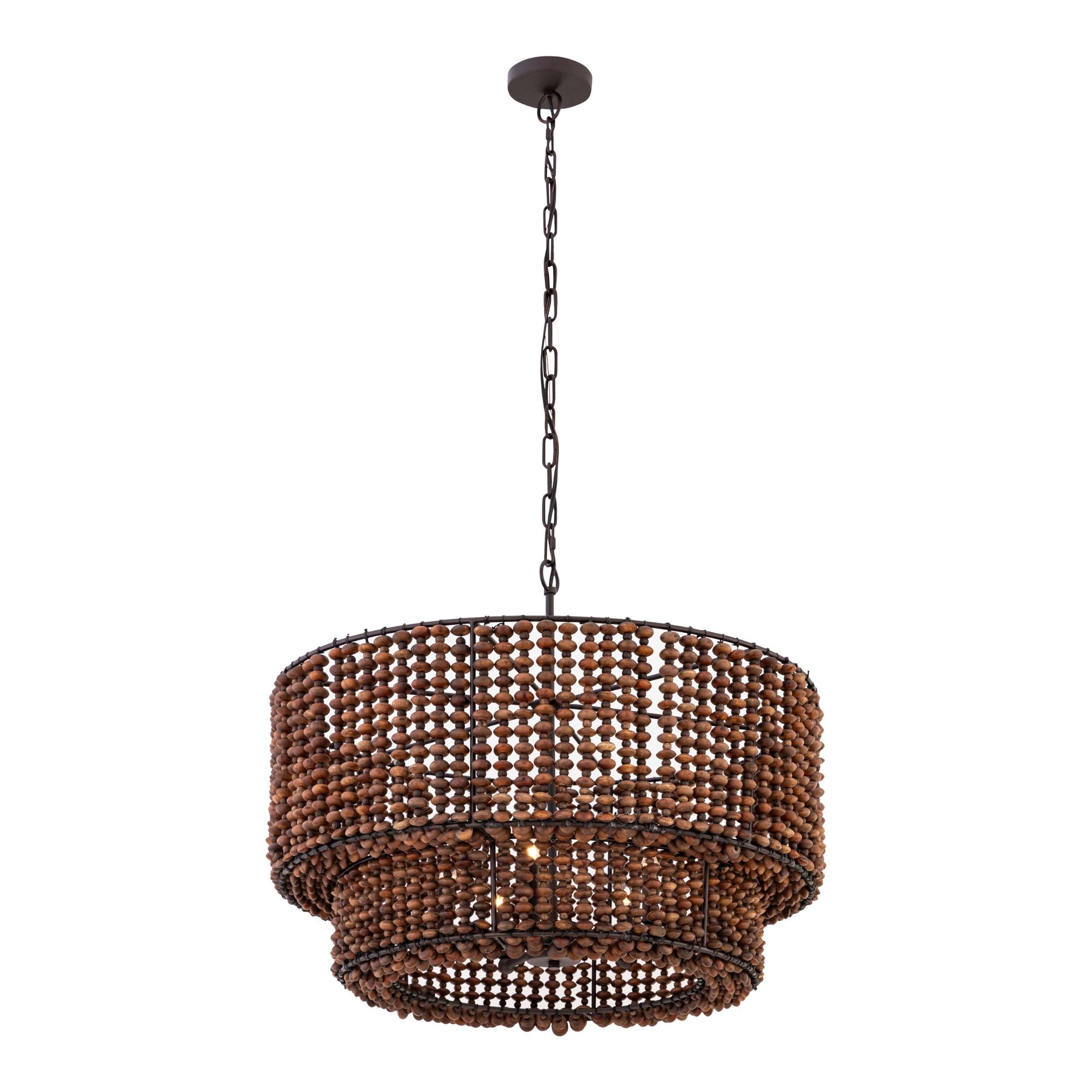 Minka-Lavery Beaudelle 30 in. 5-Light Pendant, Dark Bronze & Dark Brown, with Wooden Beads
